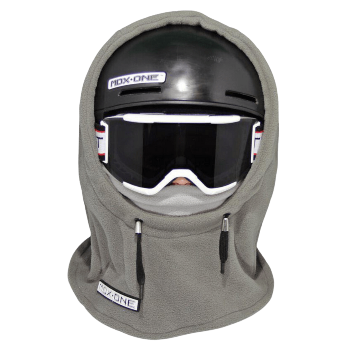 MDX One Over the Helmet Balaclava in Grey with double-layered plush fleece, stretchy helmet-friendly fit and full head, neck and face coverage