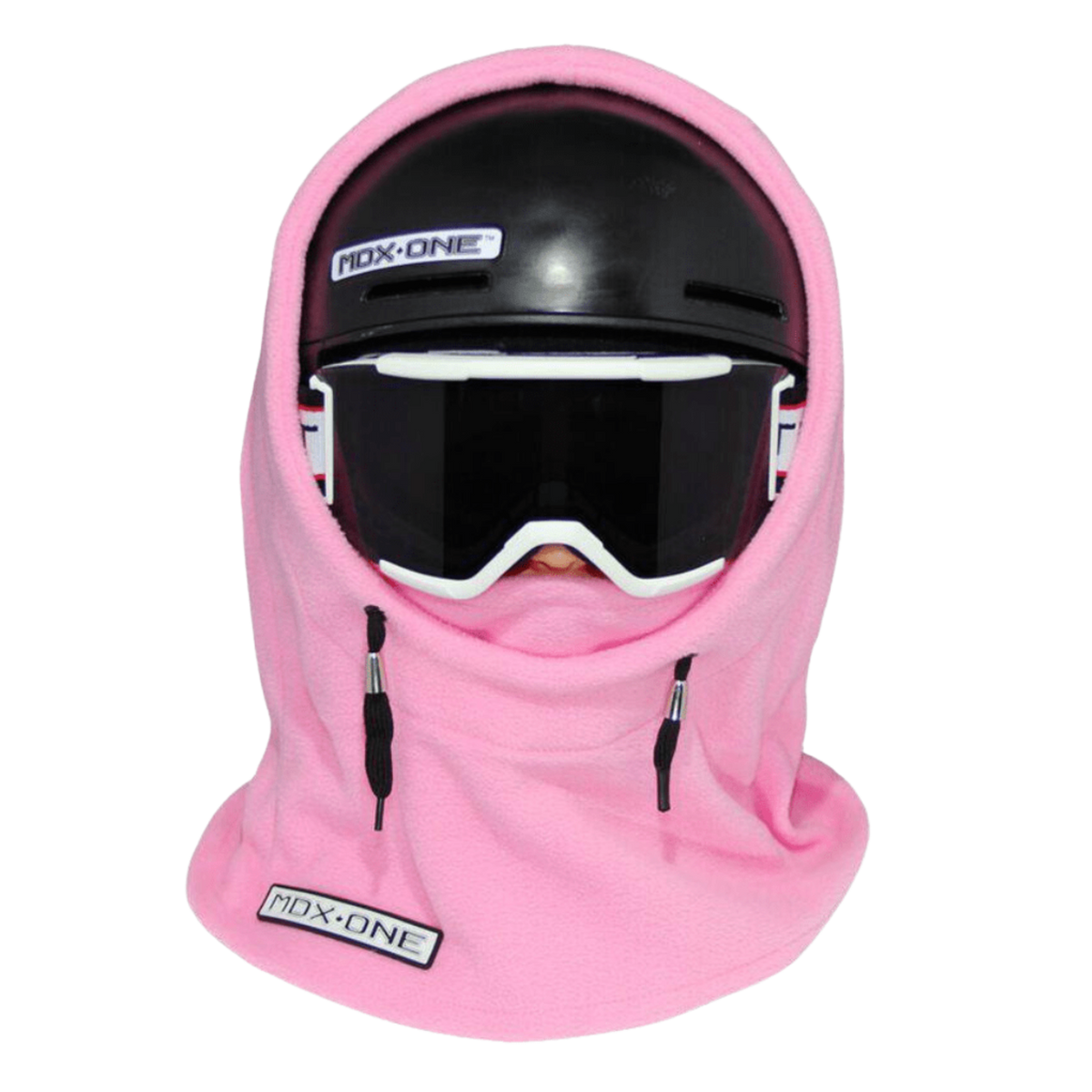 MDX One Over the Helmet Balaclava in Pink with double-layered plush fleece, stretchy helmet-friendly fit and full head, neck and face coverage