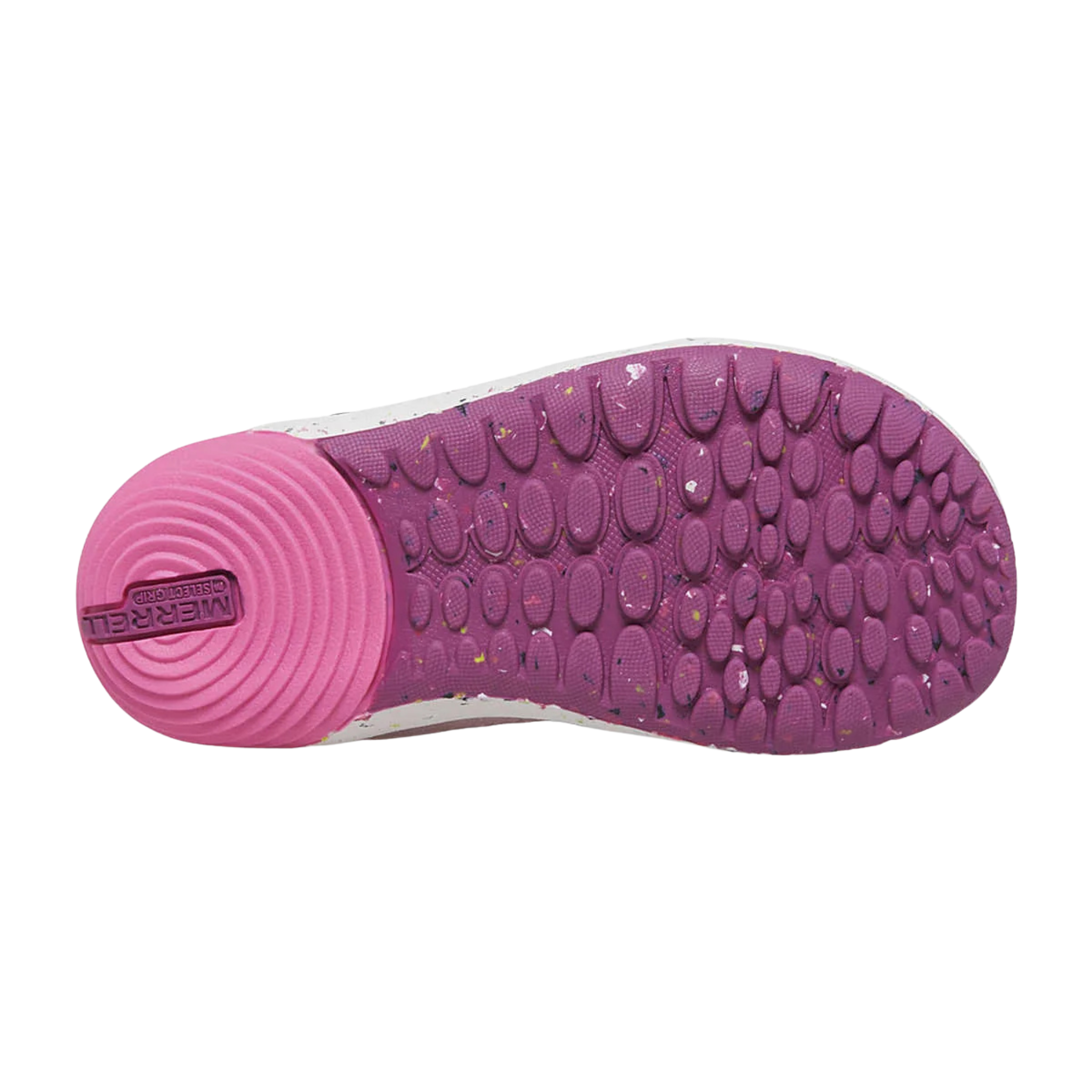 Merrell Bare Steps A83 Toddler Sneaker in Lilac Pastel with lightweight non-marking rubber outsole and 20% recycled rubber and extra grip