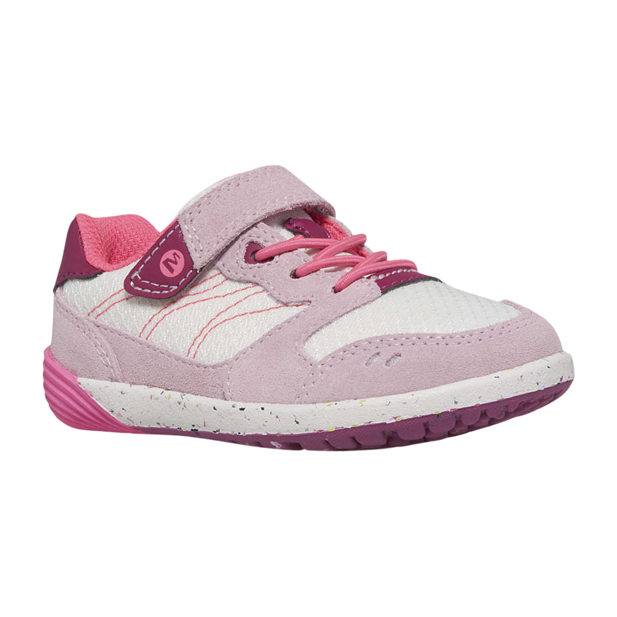 Merrell Bare Steps A83 Toddler Sneaker in Lilac Pastel with extra-wide toe box and rounded outsole edges designed for developing feet