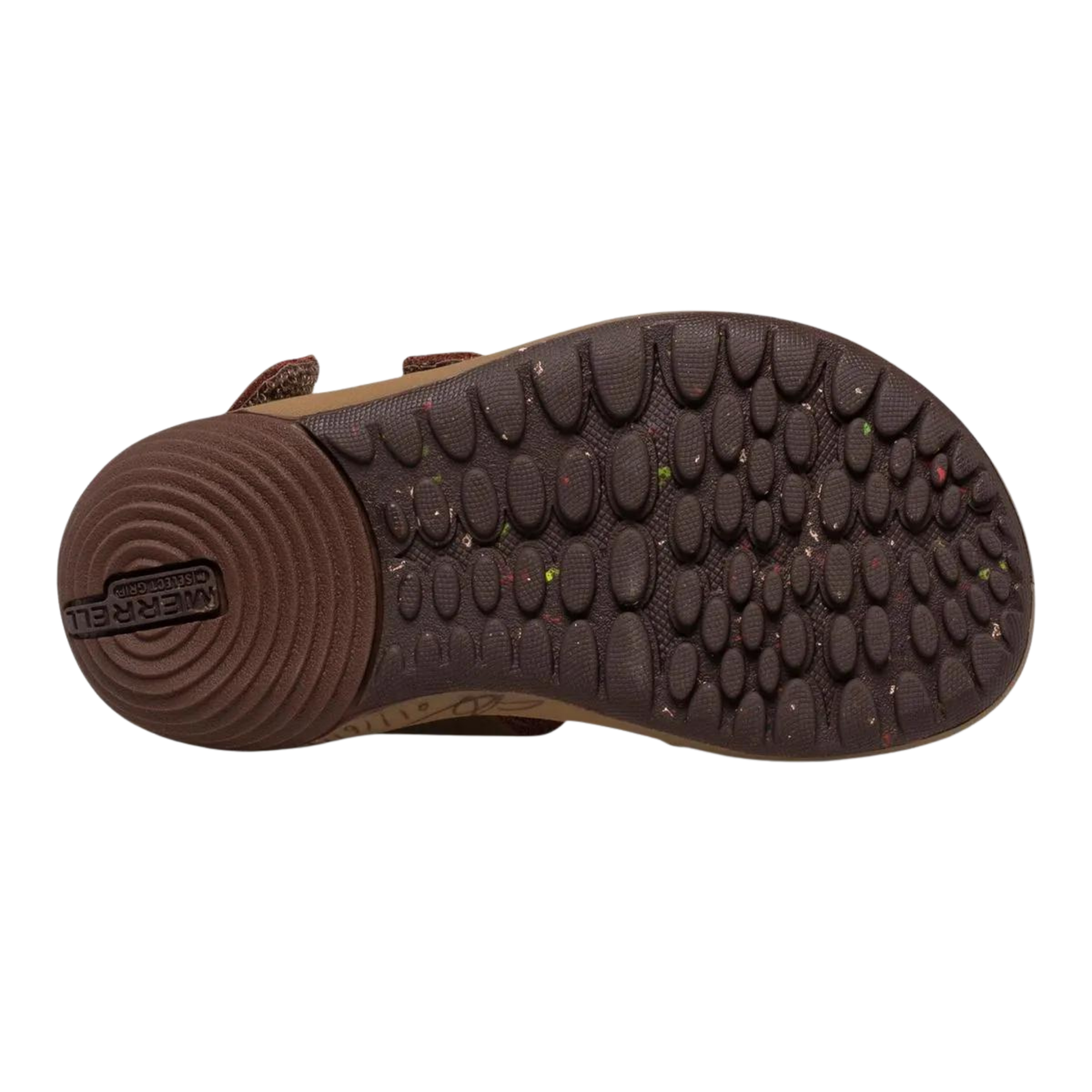 Merrell Bare Steps Toddler Sandal outsole made with 20% recycled rubber and rounded edges for natural movement