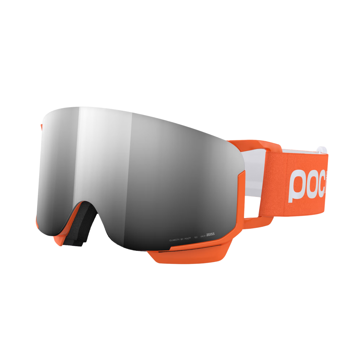 POCito Nexal Fluorescent Orange kids ski goggles with Clarity cylindrical lens, UV protection, triple-layer face foam and helmet-compatible outriggers