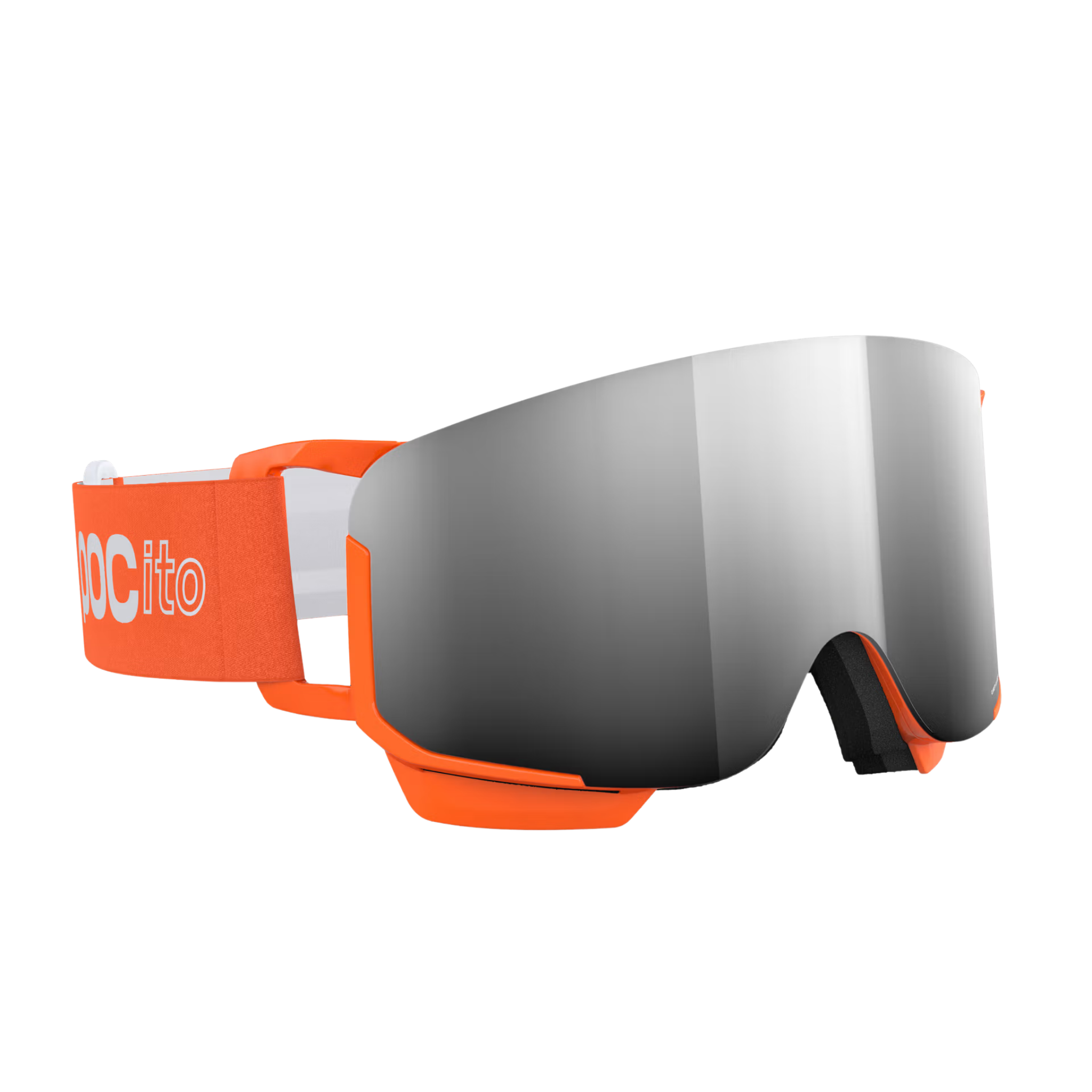 Side view of POCito Nexal Fluorescent ski goggles with cylindrical lens, frame outriggers and extended facial coverage