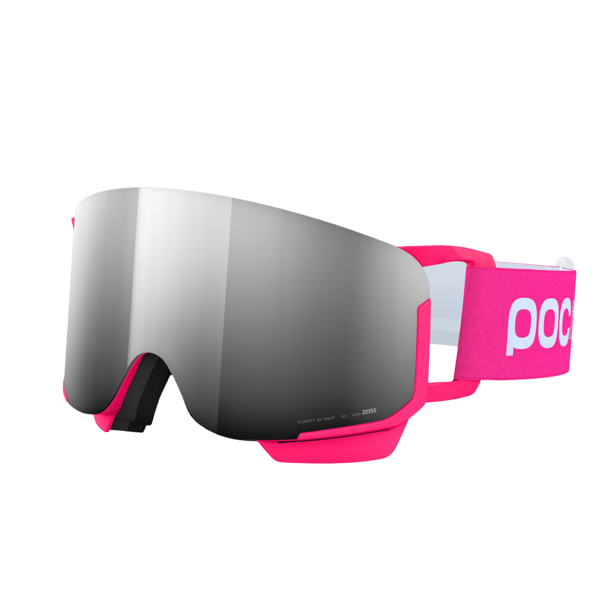 POCito Nexal Fluorescent Pink kids ski goggles with Clarity cylindrical lens, UV protection, triple-layer face foam and helmet-compatible outriggers