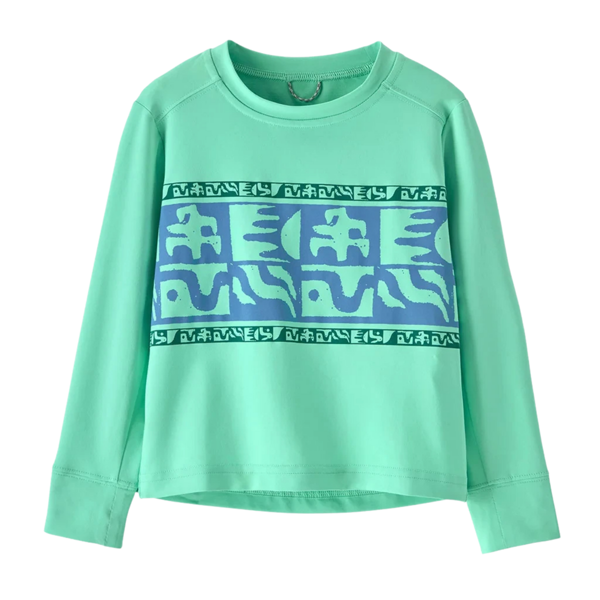 Patagonia Baby Long-Sleeved Capilene Silkweight T-Shirt in Mother Rays Band: Early Teal design with 40+ UPF protection, quick-drying 84% recycled polyester and 16% spandex fabric