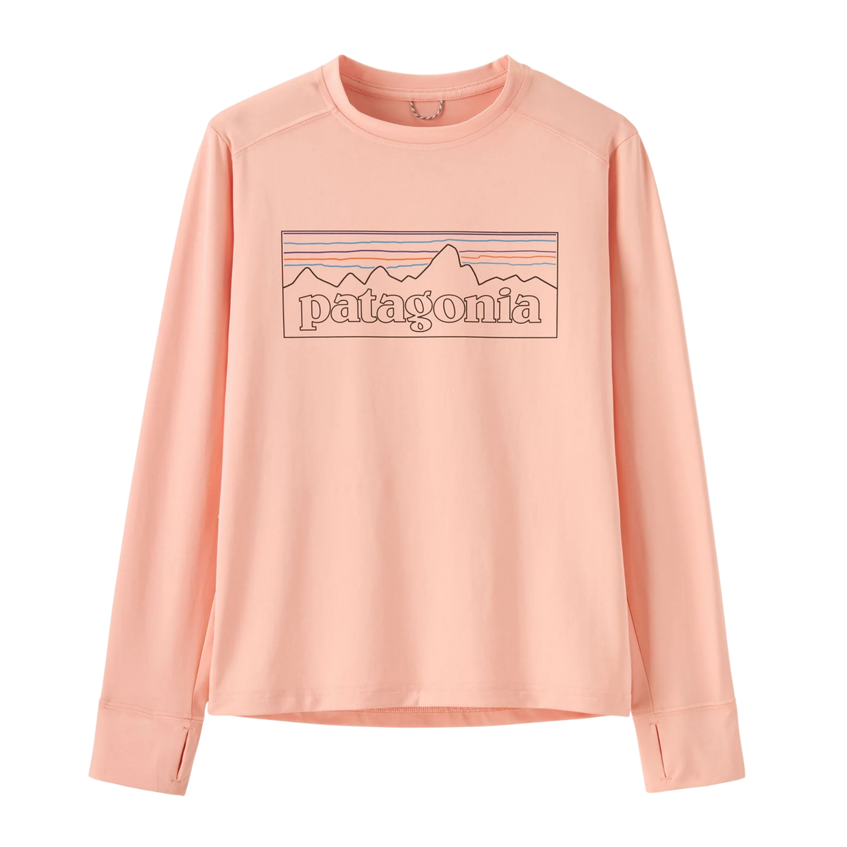 Patagonia Baby Long-Sleeved Capilene Silkweight T-Shirt in Sunlit Pink with 40+ UPF protection, quick-drying 84% recycled polyester and 16% spandex fabric
