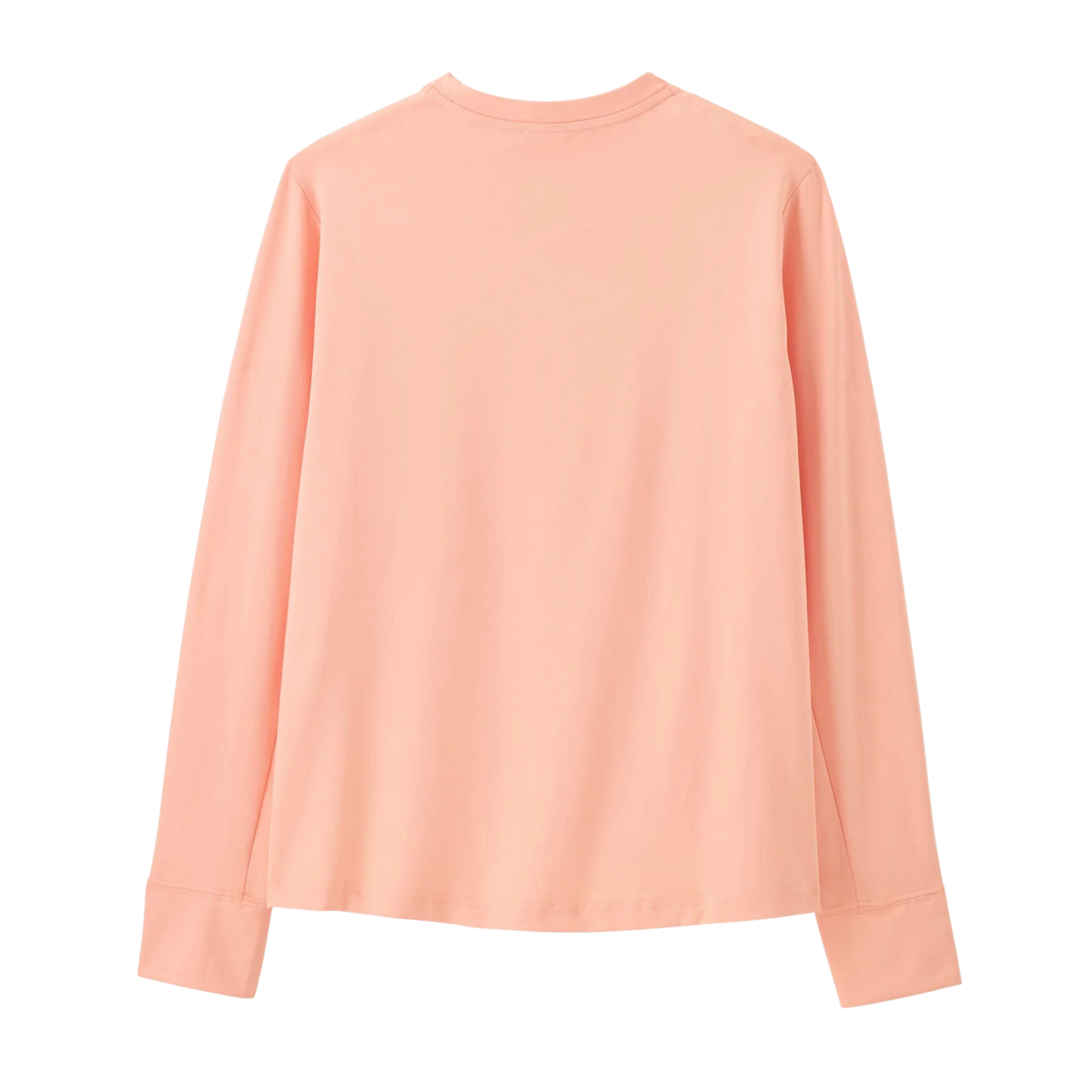 Rear view of Patagonia Baby Capilene Silkweight T-Shirt in Sunlit Pink with drop-tail hem and lightweight recycled polyester stretch jersey