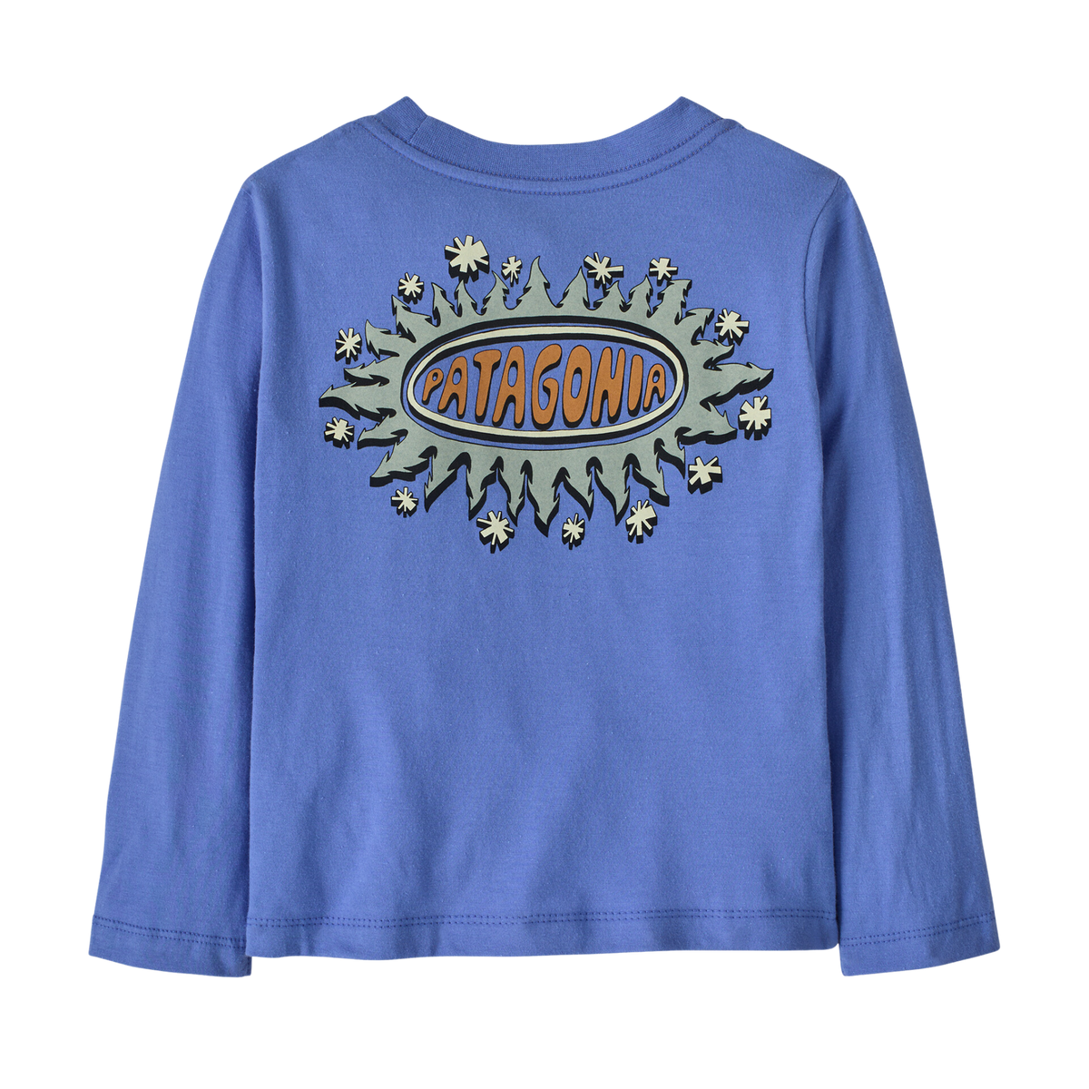 Rear view of Patagonia Baby Long-Sleeve Graphic T-Shirt with 100% organic cotton construction and straight hem