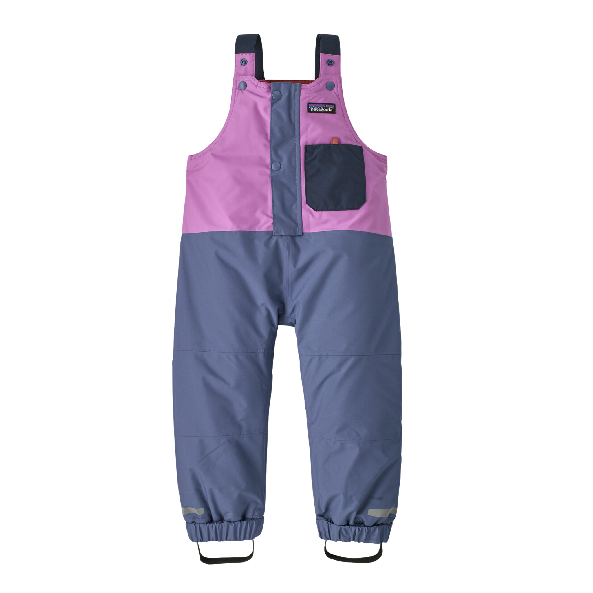 Patagonia Baby Snow Pile Bib Pants in Brisk Purple with H2No waterproof protection, 100g Thermogreen insulation, Grow-Fit and adjustable boot straps