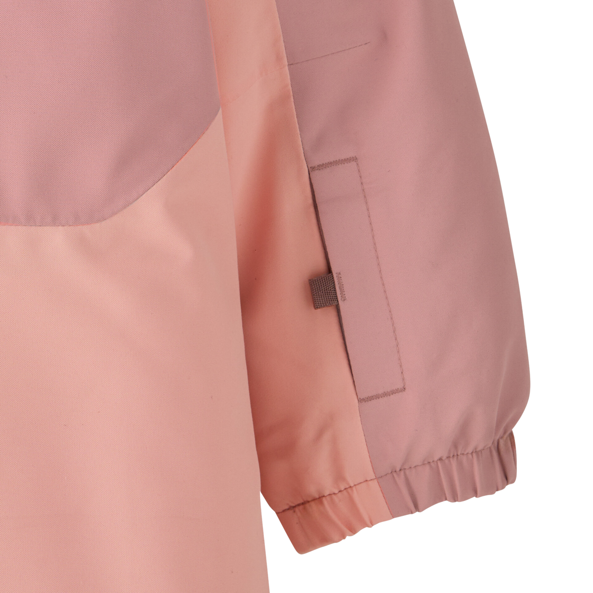 Patagonia Baby Snow Pile One-Piece left sleeve pass pocket with hook-and-loop closure and webbing tab for easy lift access