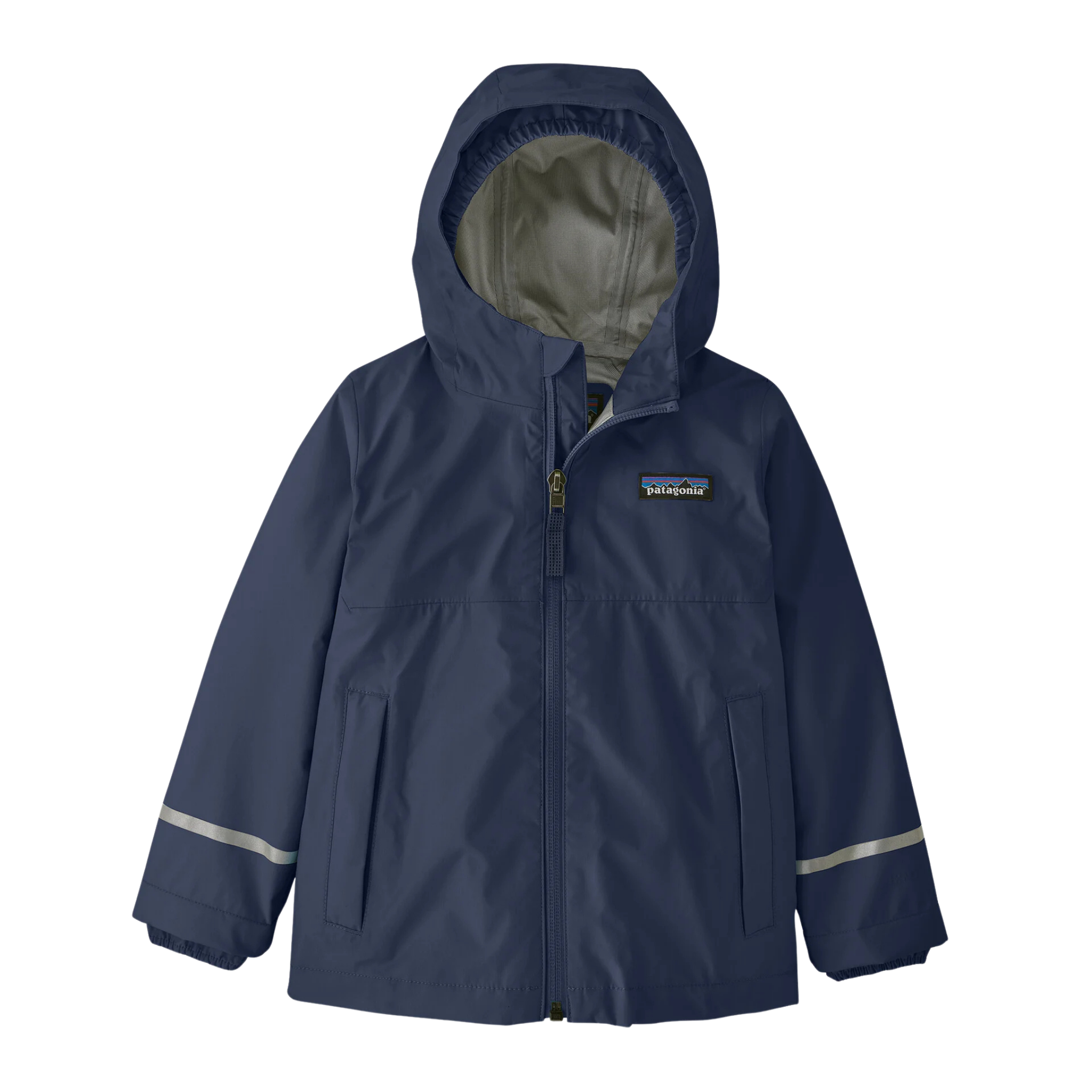 Patagonia Baby Torrentshell 3L Rain Jacket in New Navy color with H2No waterproof breathable 3-layer shell and 100% recycled face fabric
