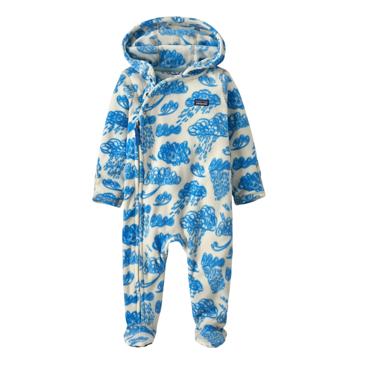 Patagonia Infant Micro D Bunting in Windt and Stormy: Dark Natural design with 100% recycled polyester microdenier fleece, three-panel hood, covered feet and convertible mitts