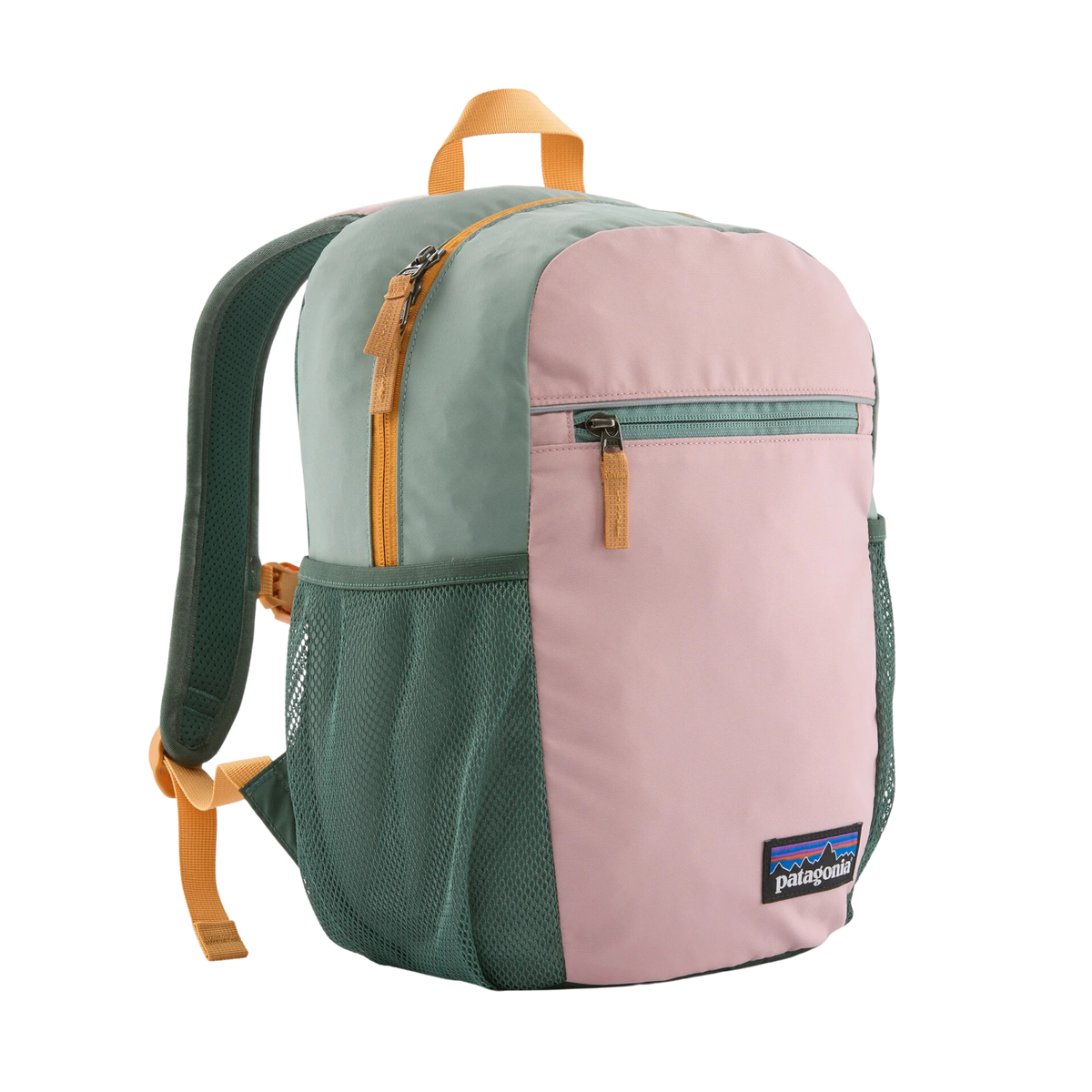Patagonia Kids Refugito Daypack 15L in Fuzzy Mauve with 100% recycled fabric, kids-specific fit, airmesh back panel and multiple storage pockets