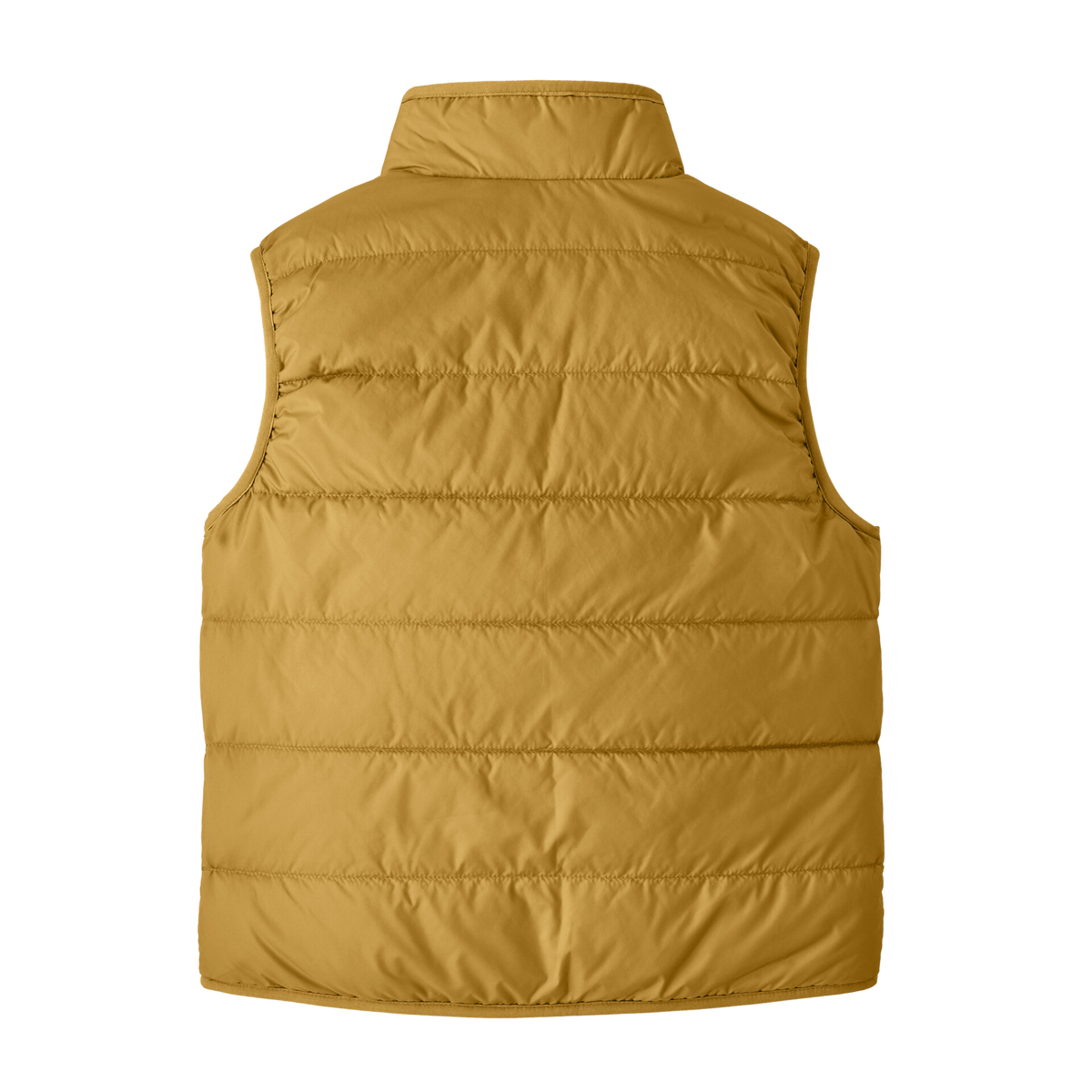 Rear view of Patagonia Kids Reversible Ready Freddy Vest in Lynx Tan with water-resistant 100% recycled polyester taffeta shell