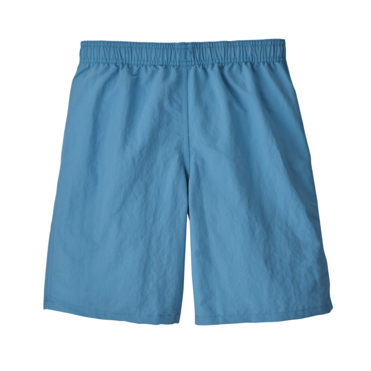 Rear view of Patagonia Kids Baggies Shorts 7 inch lined in Lago Blue with lightweight quick-drying NetPlus recycled nylon construction