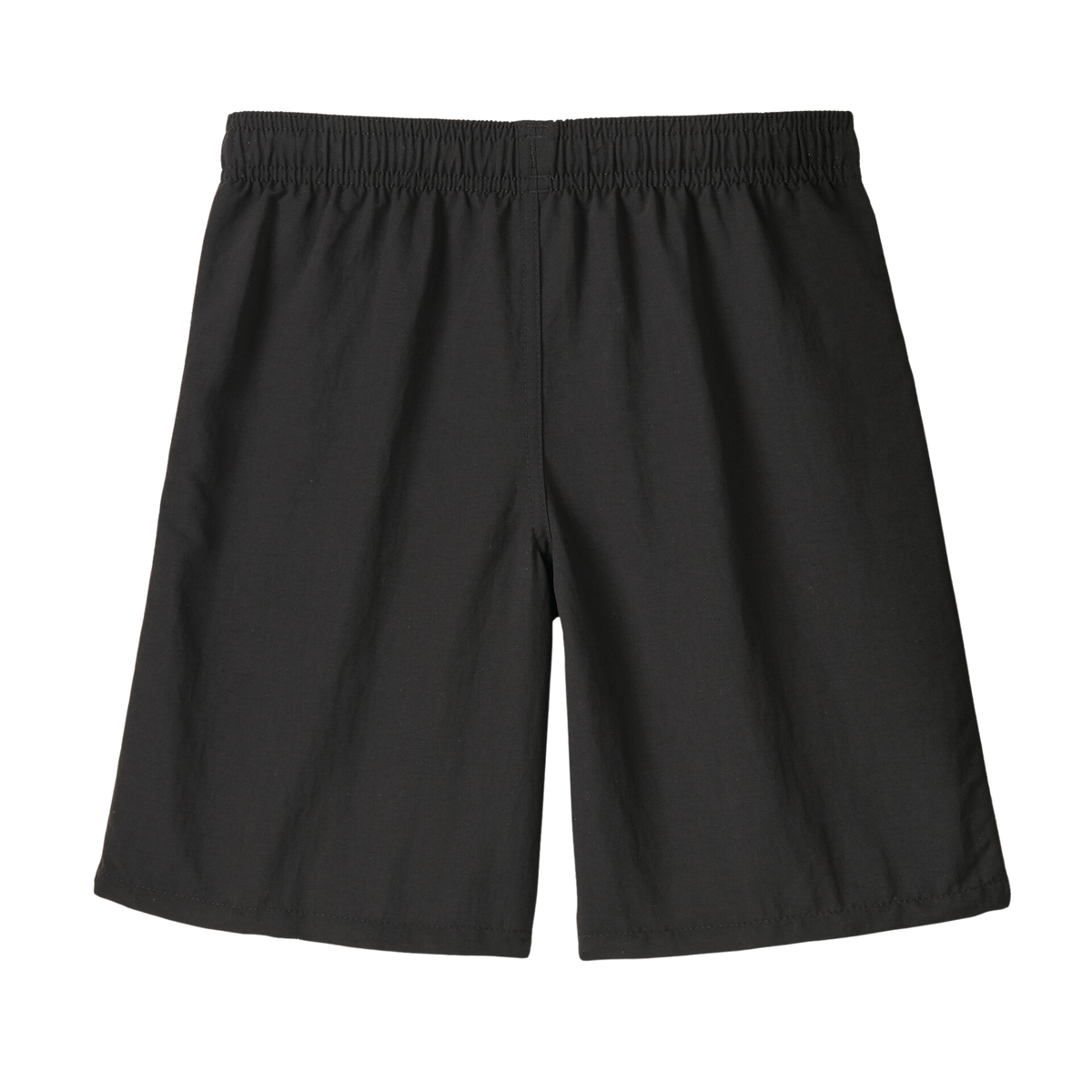 Rear view of Patagonia Kids Baggies Shorts 7 inch lined in Black with lightweight quick-drying NetPlus recycled nylon construction