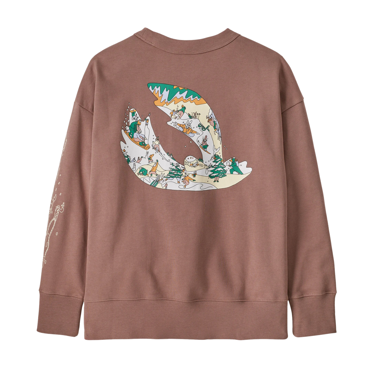Patagonia Kids Crew Sweatshirt in Owlfully Snowy: Moonrise Taupe design, made with 100% Cotton in Conversion French terry and durable wide rib-knit trim