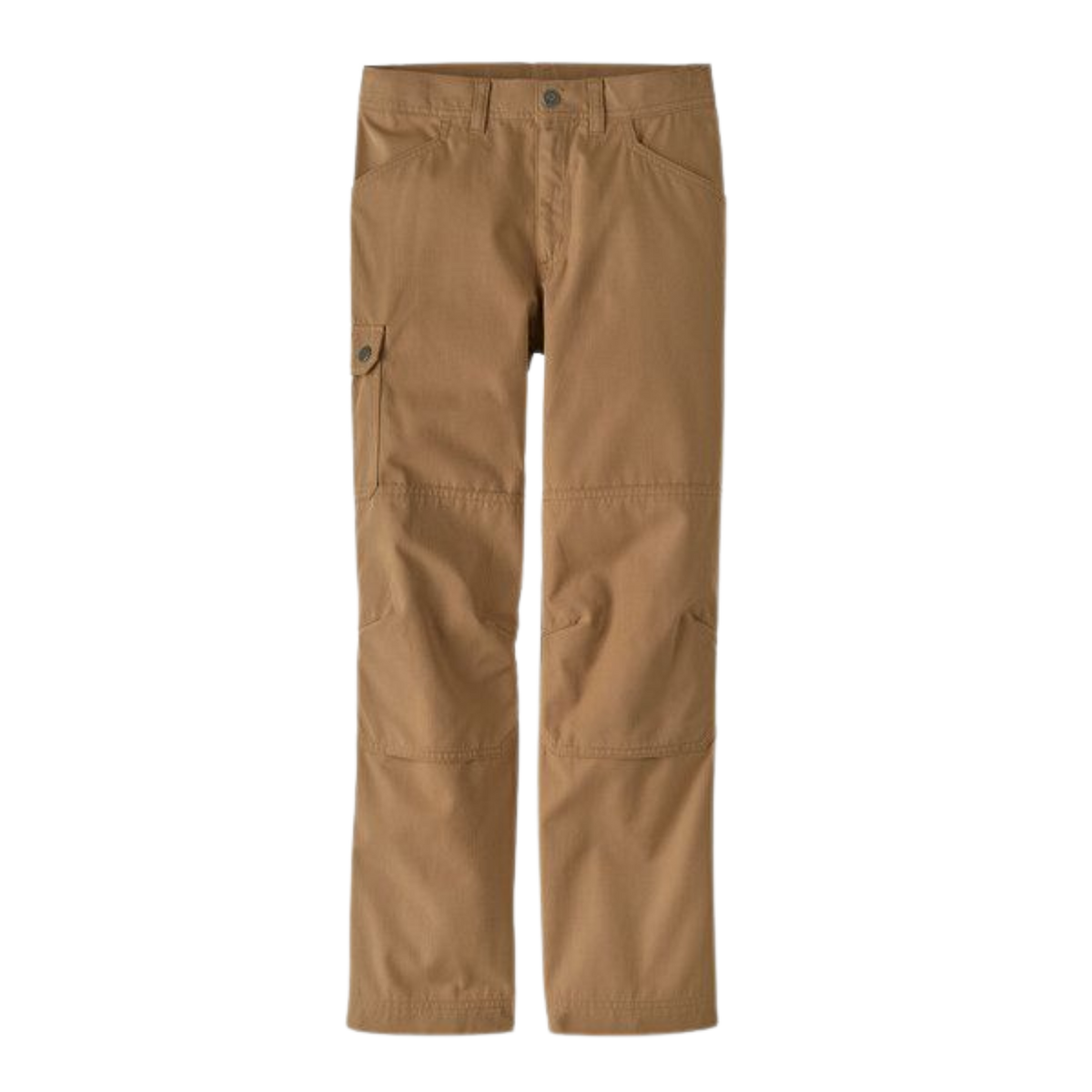 Patagonia Kids Durable Hike Pants in Grayling Brown with recycled polyester organic cotton fabric, reinforced knees, adjustable waist and roll-up legs