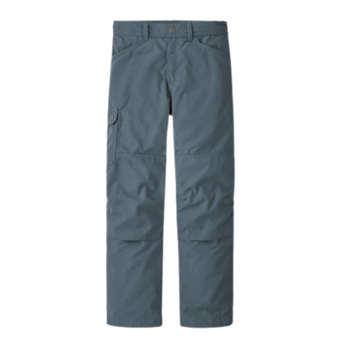 Patagonia Kids Durable Hike Pants in Plume Grey with recycled polyester organic cotton fabric, reinforced knees, adjustable waist and roll-up legs