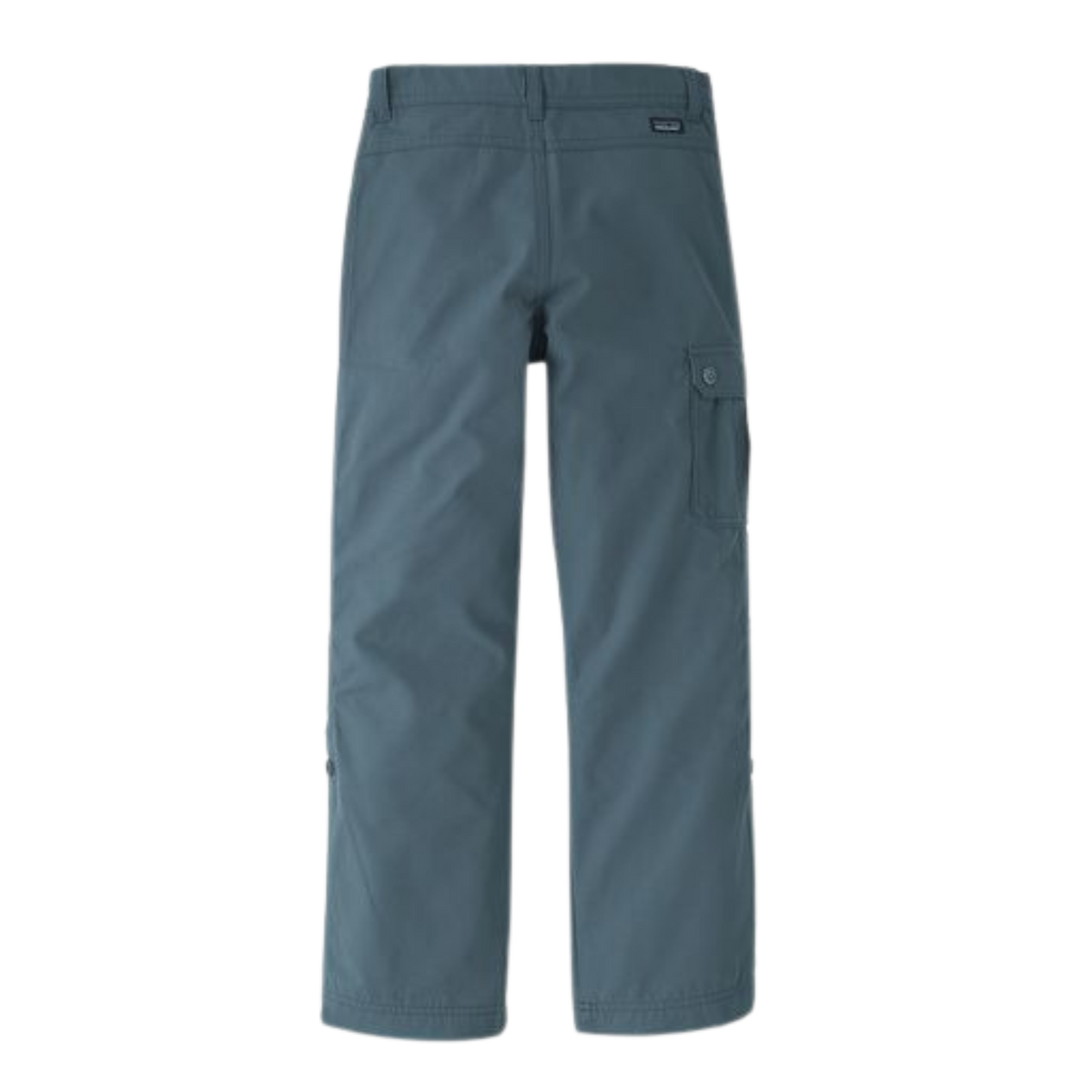 Rear view of Patagonia Kids Durable Hike Pants in Plume Grey with durable recycled polyester and organic cotton plain-weave construction
