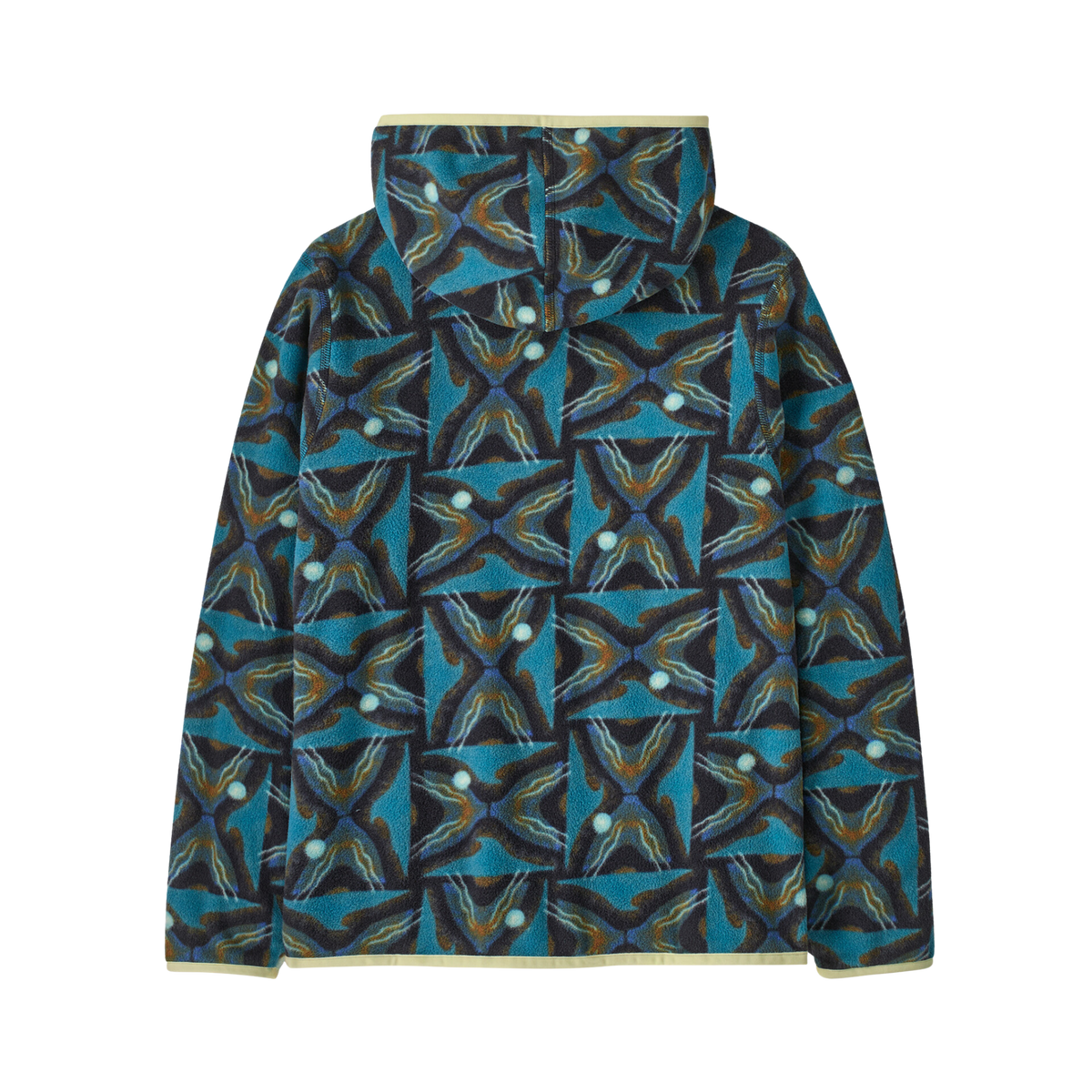 Rear view of Patagonia Kids Micro D Snap-T Jacket in Deep Freeze: Black design with warm quick-drying recycled polyester microdenier fleece