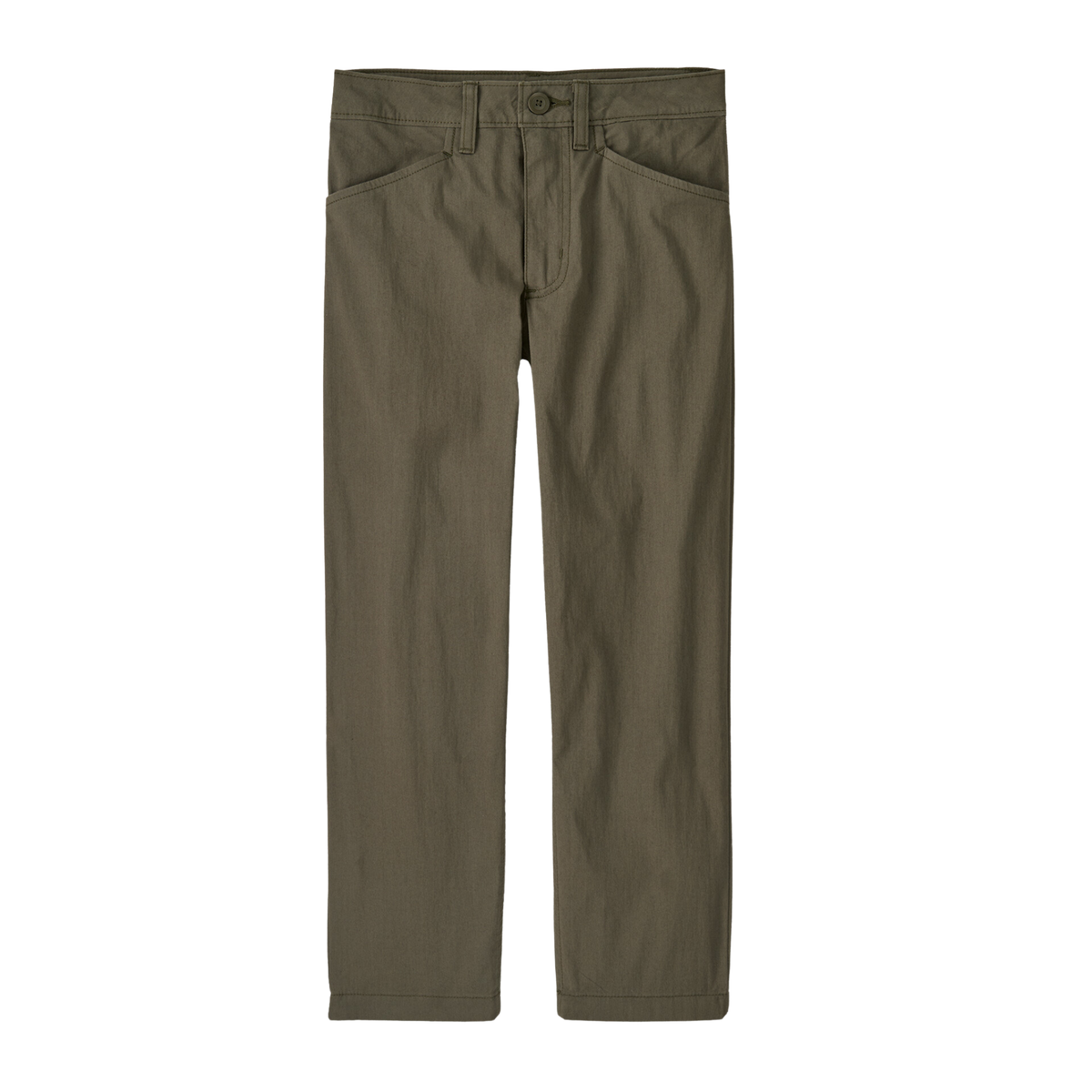 Patagonia Kids Nomader Pants in Basin Green with 71% organic cotton, 27% recycled nylon, 2% spandex and internally adjustable waistband