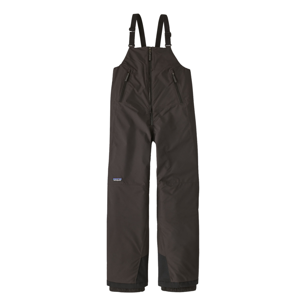 Patagonia Kids Powder Town Bibs in Black with H2No waterproof shell, 150-g Thermogreen insulation, Grow-Fit legs and internal snow gaiters