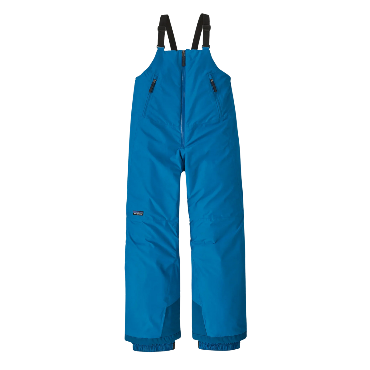 Patagonia Kids Powder Town Bibs in Endless Blue with H2No waterproof shell, 150-g Thermogreen insulation, Grow-Fit legs and internal snow gaiters