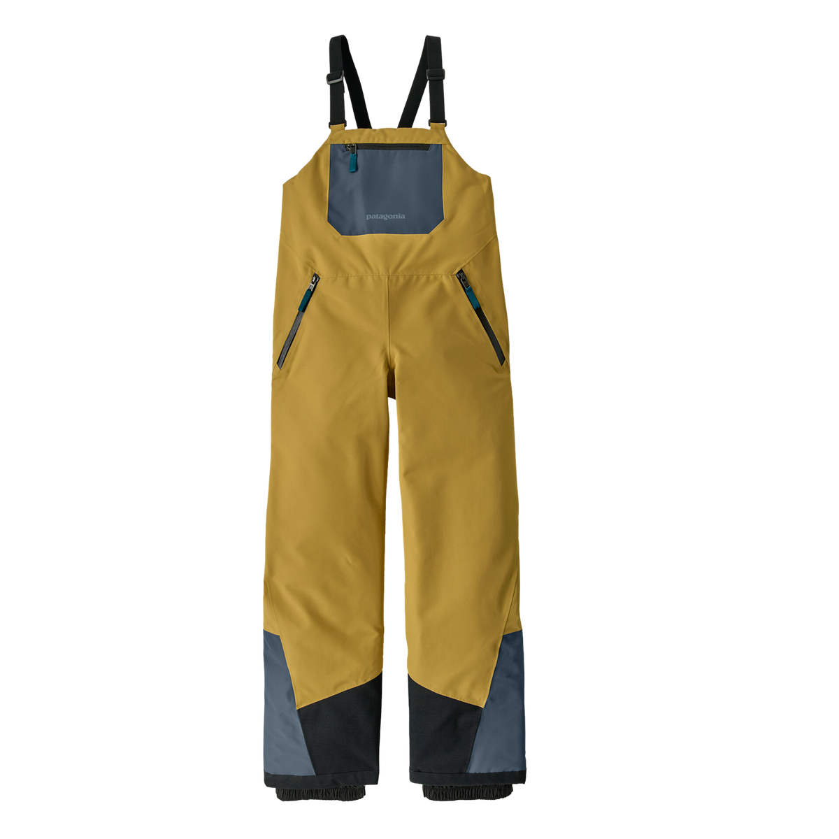 Patagonia Kids Powder Town Bibs in Lynx Tan with H2No 2-layer waterproof shell, 100-g Thermogreen insulation, Grow-Fit legs and RECCO reflector
