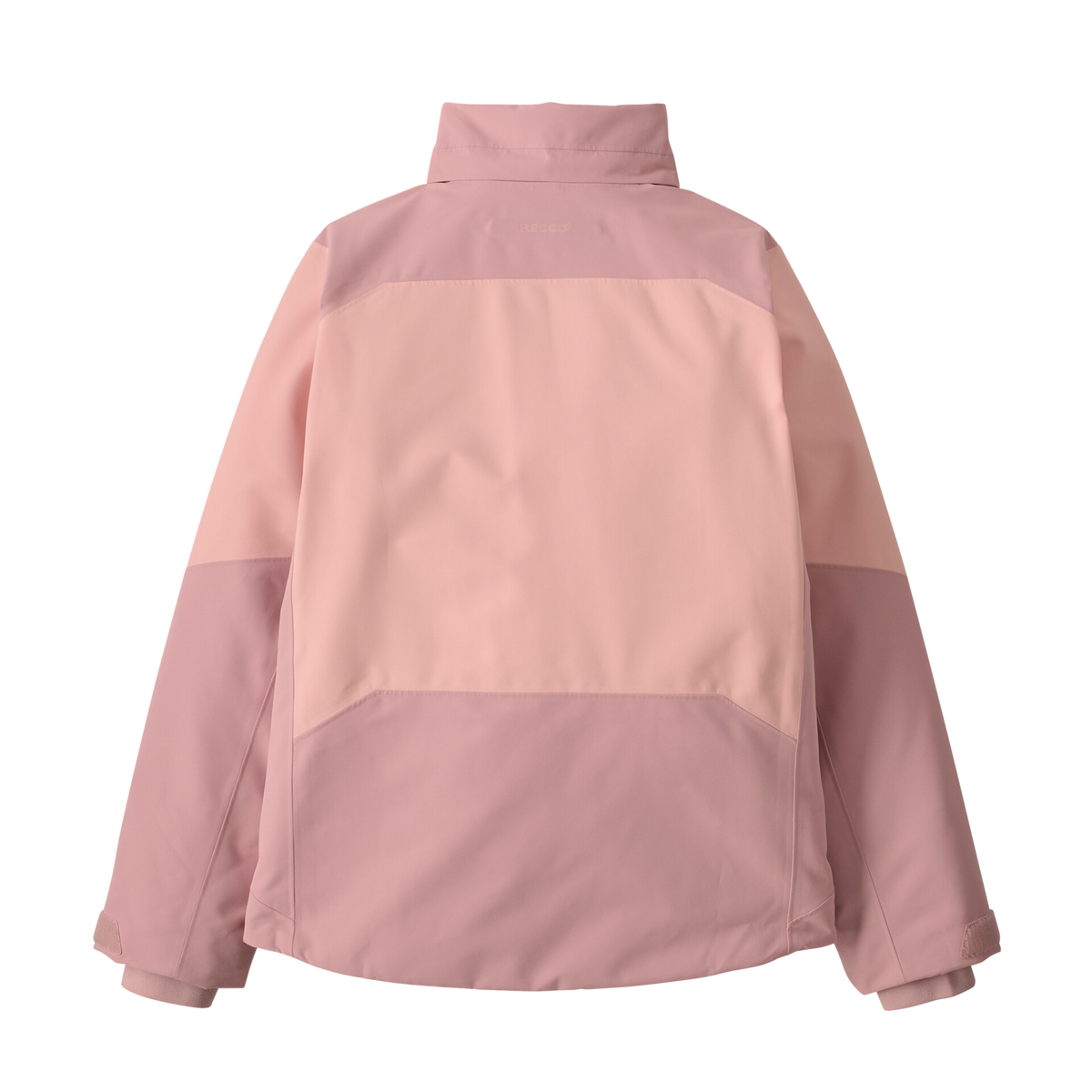 Rear view of Patagonia Kids Powder Town Jacket in Fuzzy Mauve with insulated 2-layer recycled polyester shell and slightly dropped tail hem