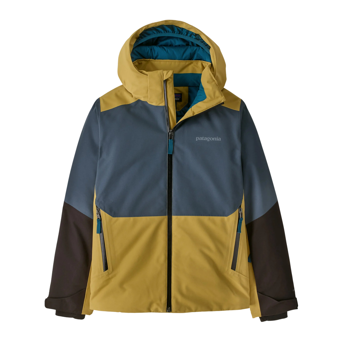 Patagonia Kids Powder Town Jacket in Lynx Tan with H2No 2-layer waterproof shell, 100-g Thermogreen insulation, powder skirt and RECCO reflector