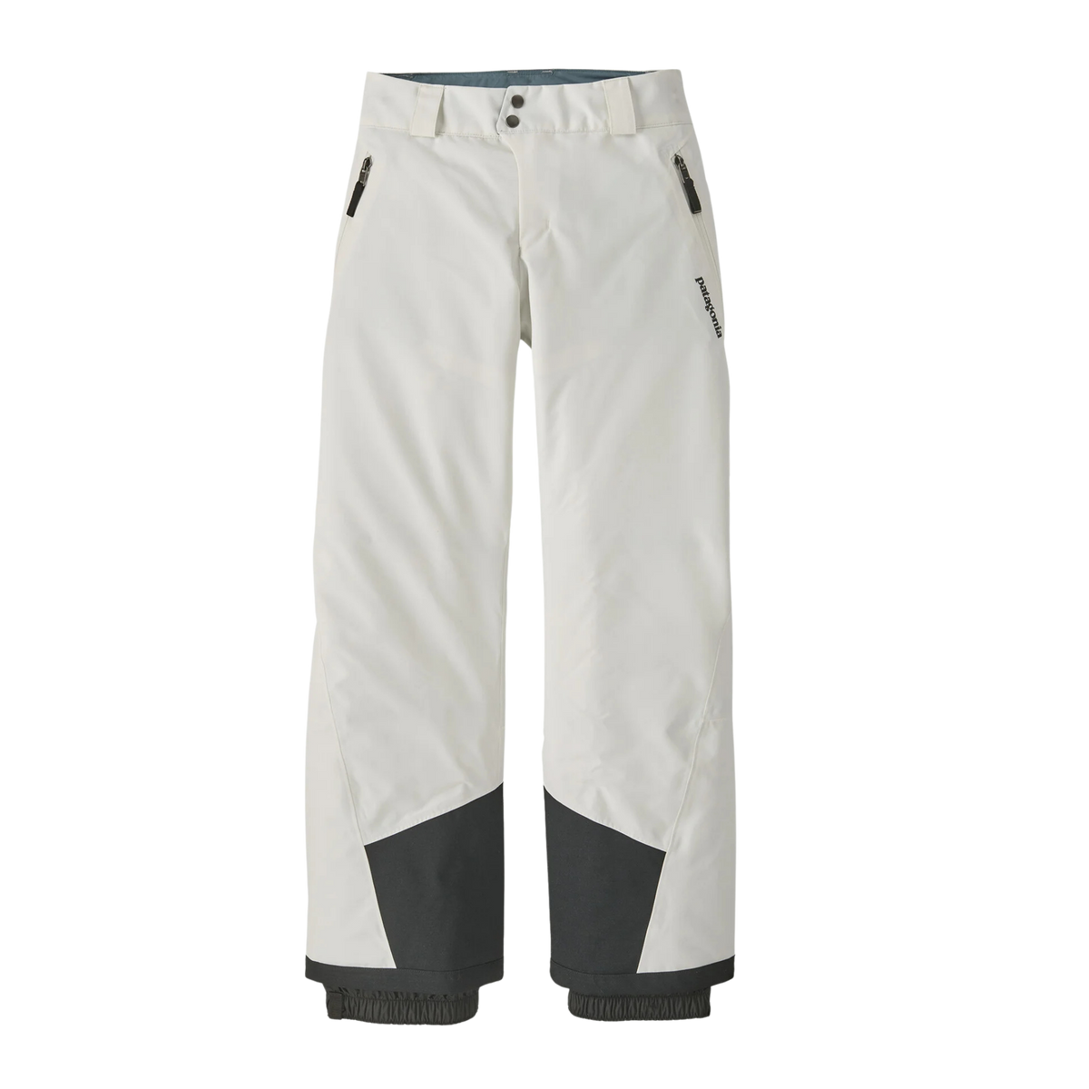 Patagonia Kids Powder Town Pants in Birch White with H2No waterproof shell, 100-g Thermogreen insulation, Grow-Fit system and RECCO reflector