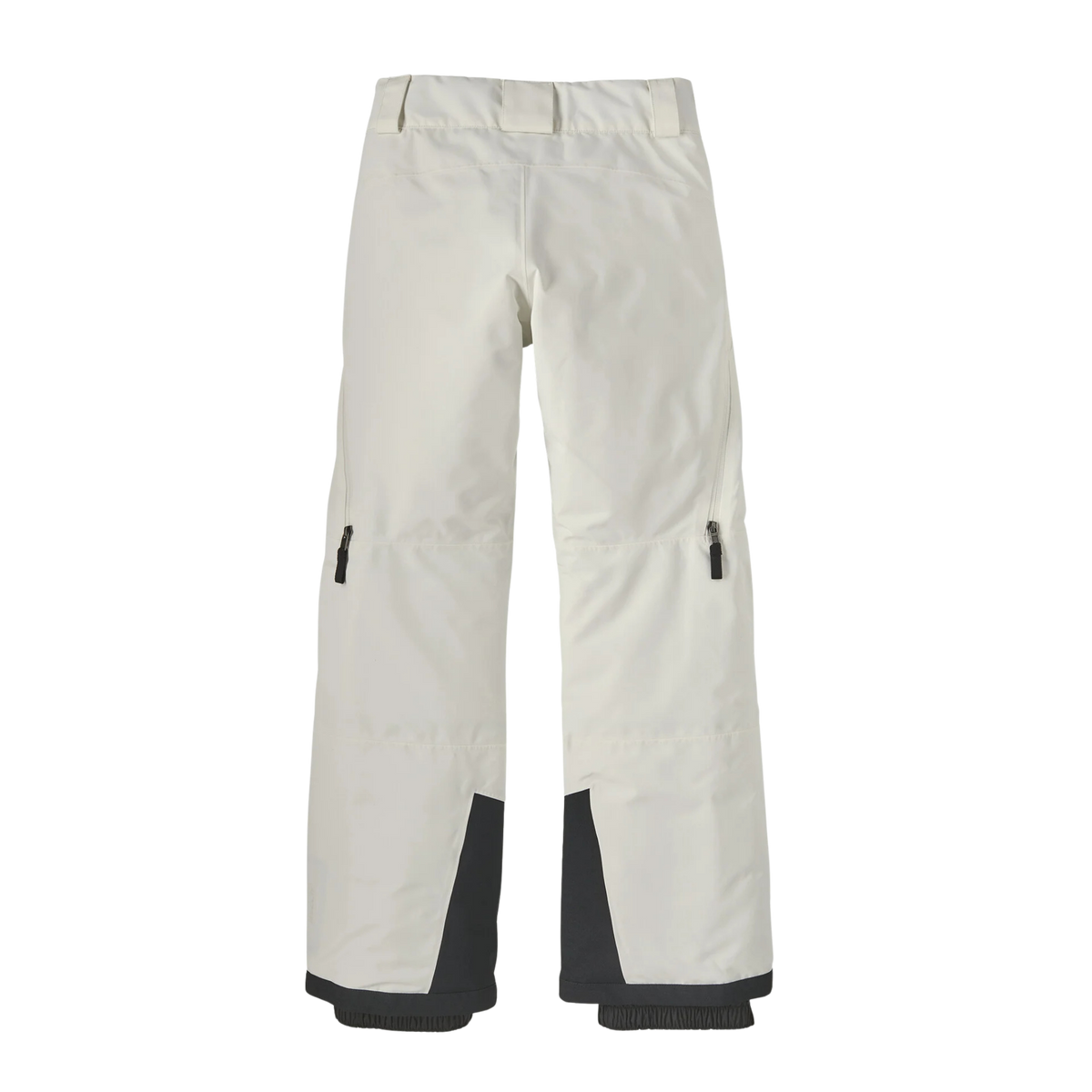 Rear view of Patagonia Kids Powder Town Pants in Birch White with back yoke, waterproof recycled polyester shell and articulated fit