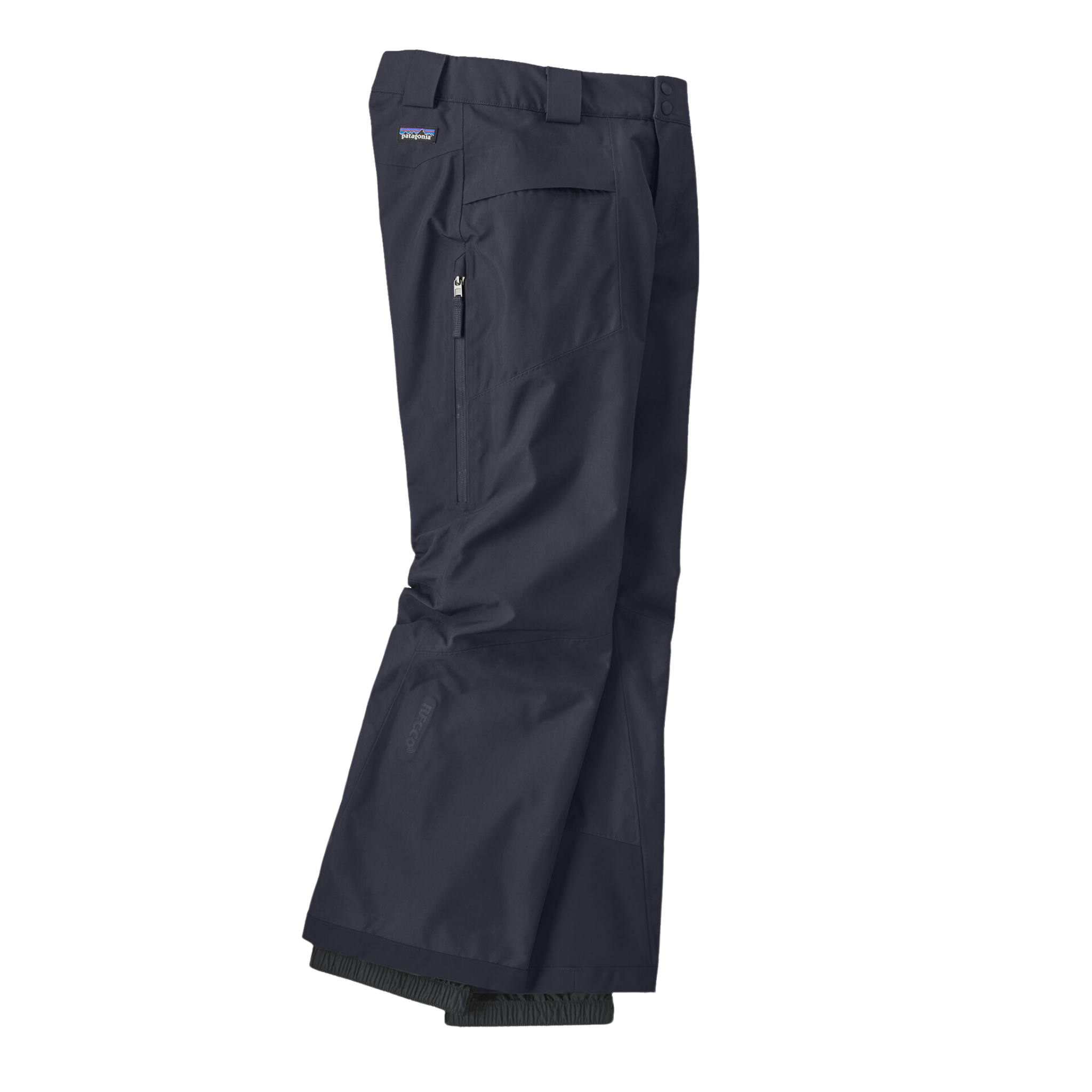 Side view of Patagonia Kids Storm Shift Pants with zippered ventilation, waterproof GORE-TEX ePE shell and Grow Fit