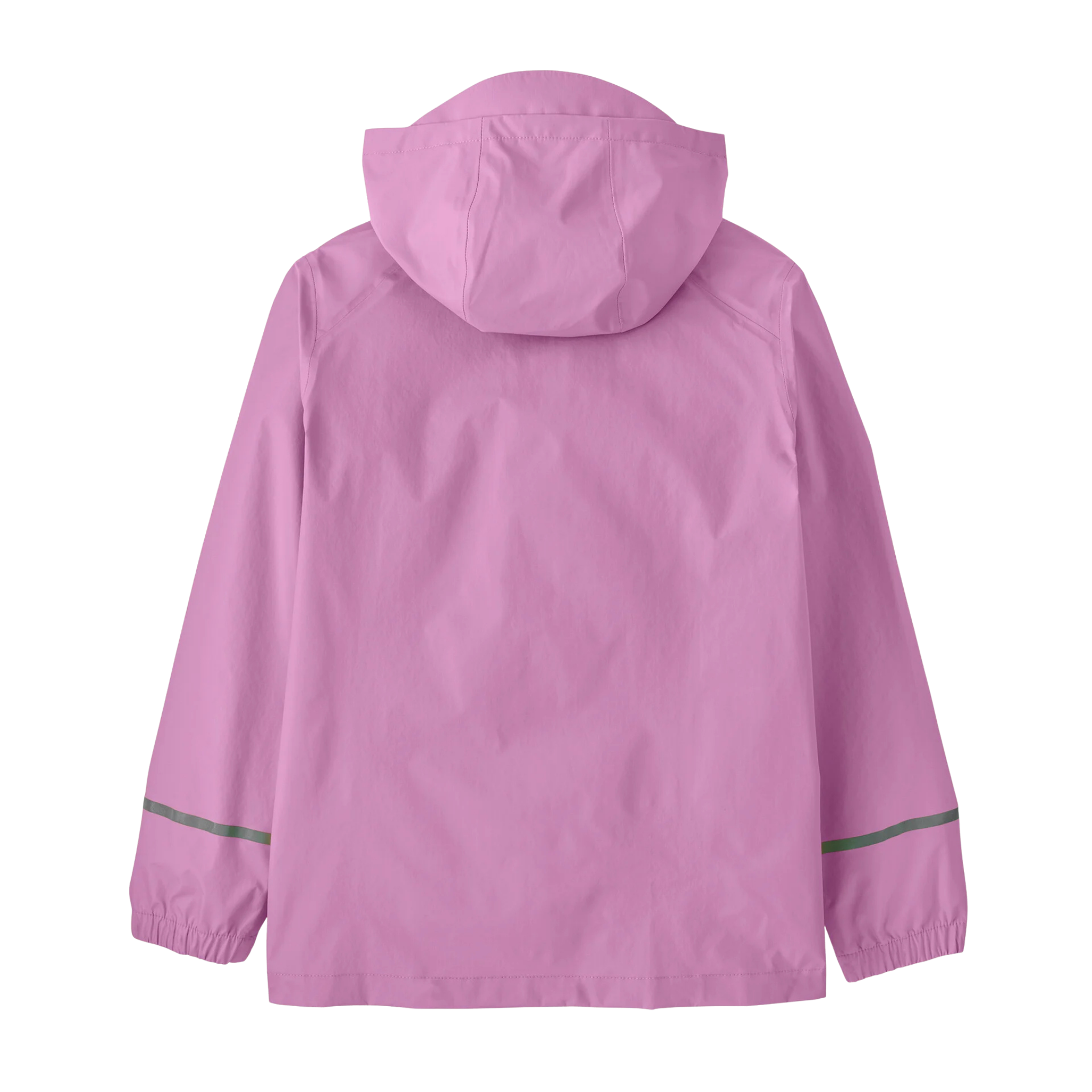 Rear view of Patagonia Kids Torrentshell 3L Rain Jacket in Brisk Purple color with 100% recycled waterproof breathable face fabric