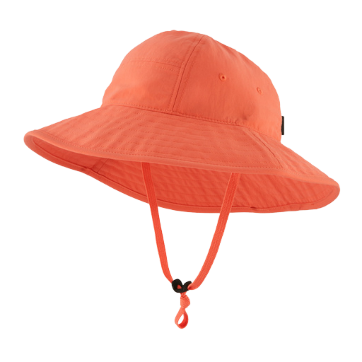 Patagonia Kids Trim Brim Hat in Coho Coral with full-brim 40+ UPF sun protection, recycled NetPlus nylon and removable breakaway chin strap