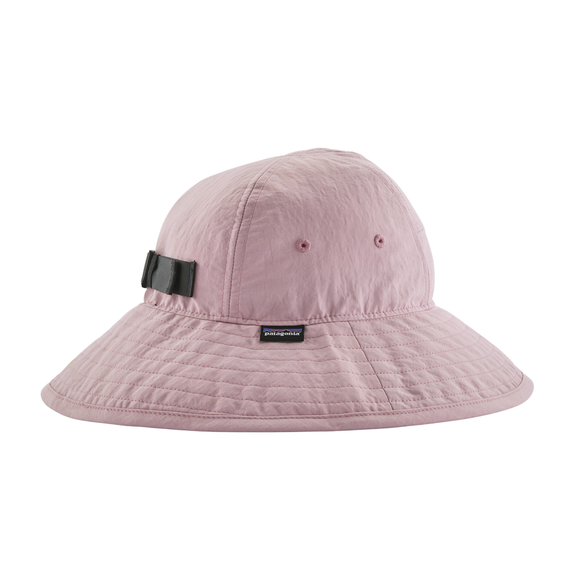 Patagonia Kids Trim Brim Hat in Quiet Violet with full-brim 40+ UPF sun protection, recycled NetPlus nylon and removable breakaway chin strap