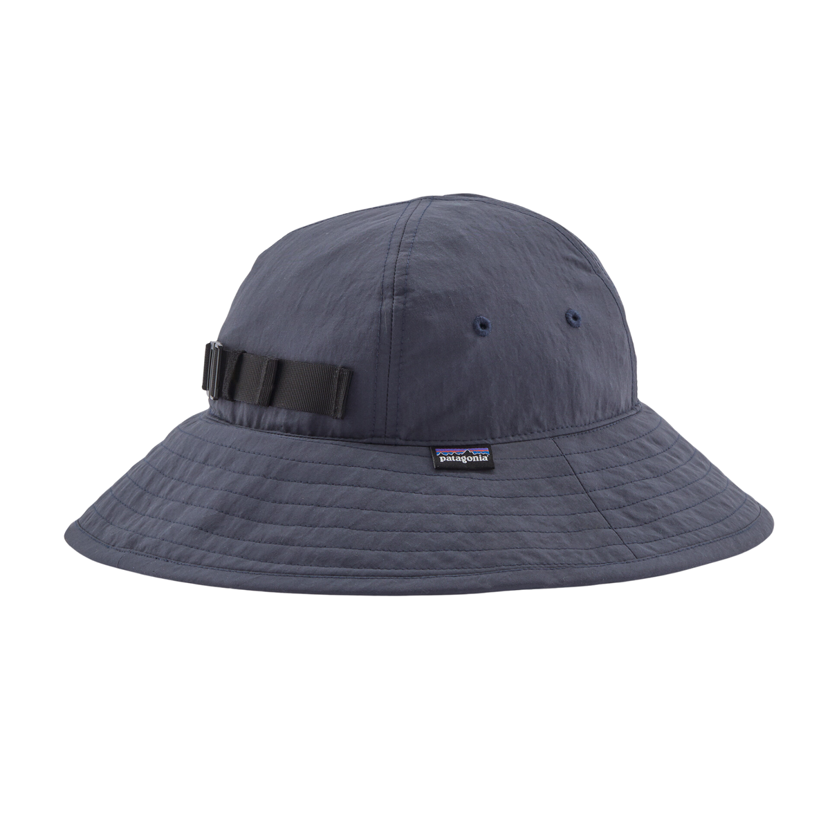Patagonia Kids Trim Brim Hat in Smolder Blue with full-brim 40+ UPF sun protection, recycled NetPlus nylon and removable breakaway chin strap