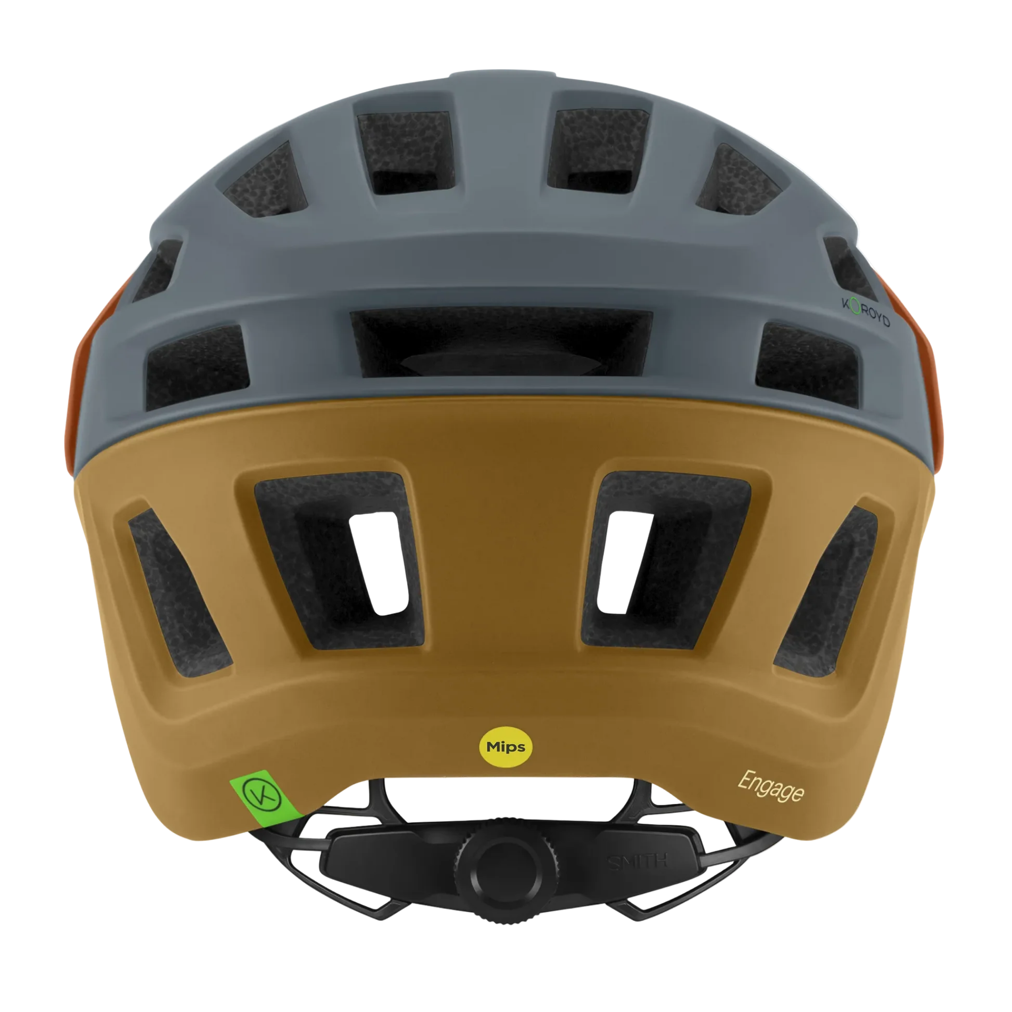 Rear view of Smith Engage MIPS mountain bike helmet in Matte Flint/Tarmac, showing ventilation and dial fit system