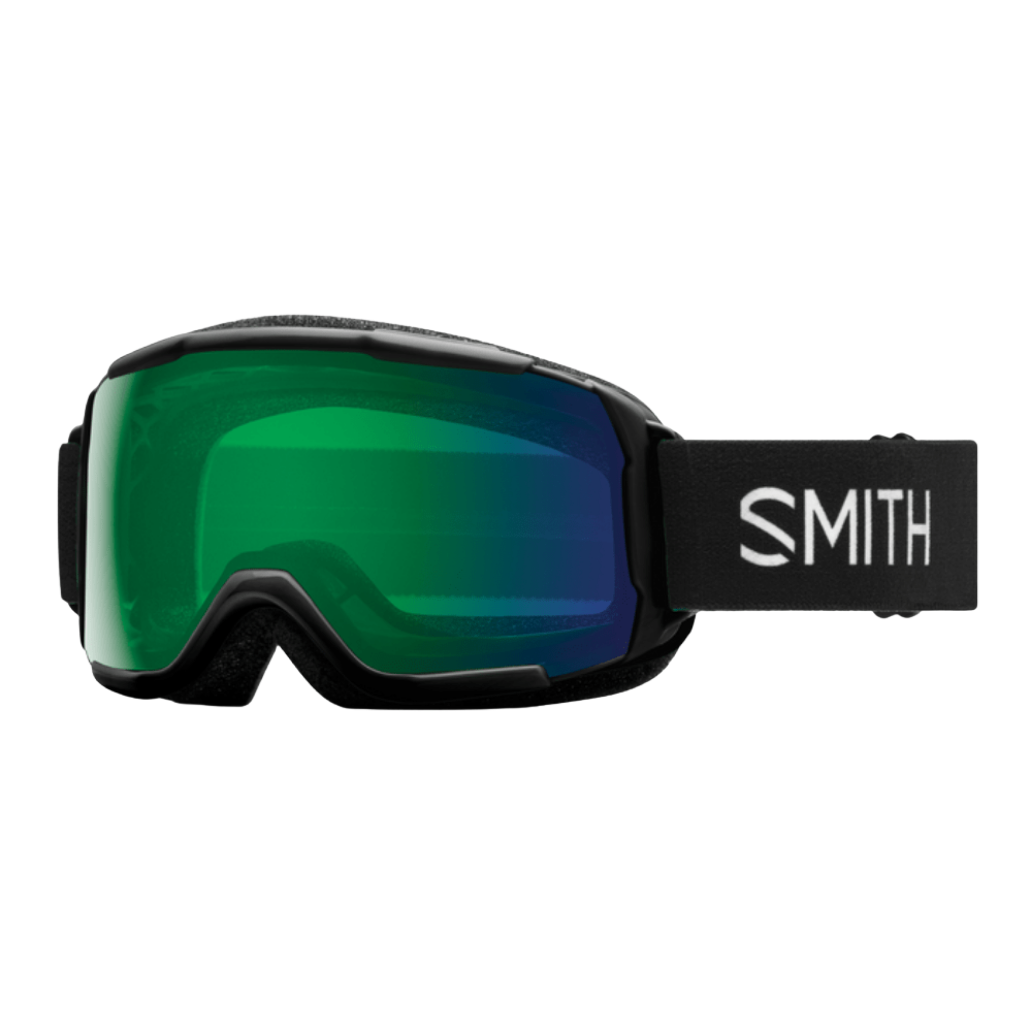 Smith Grom ChromaPop Junior Snow Goggles in Black/Green Mirror with spherical lens and youth fit 