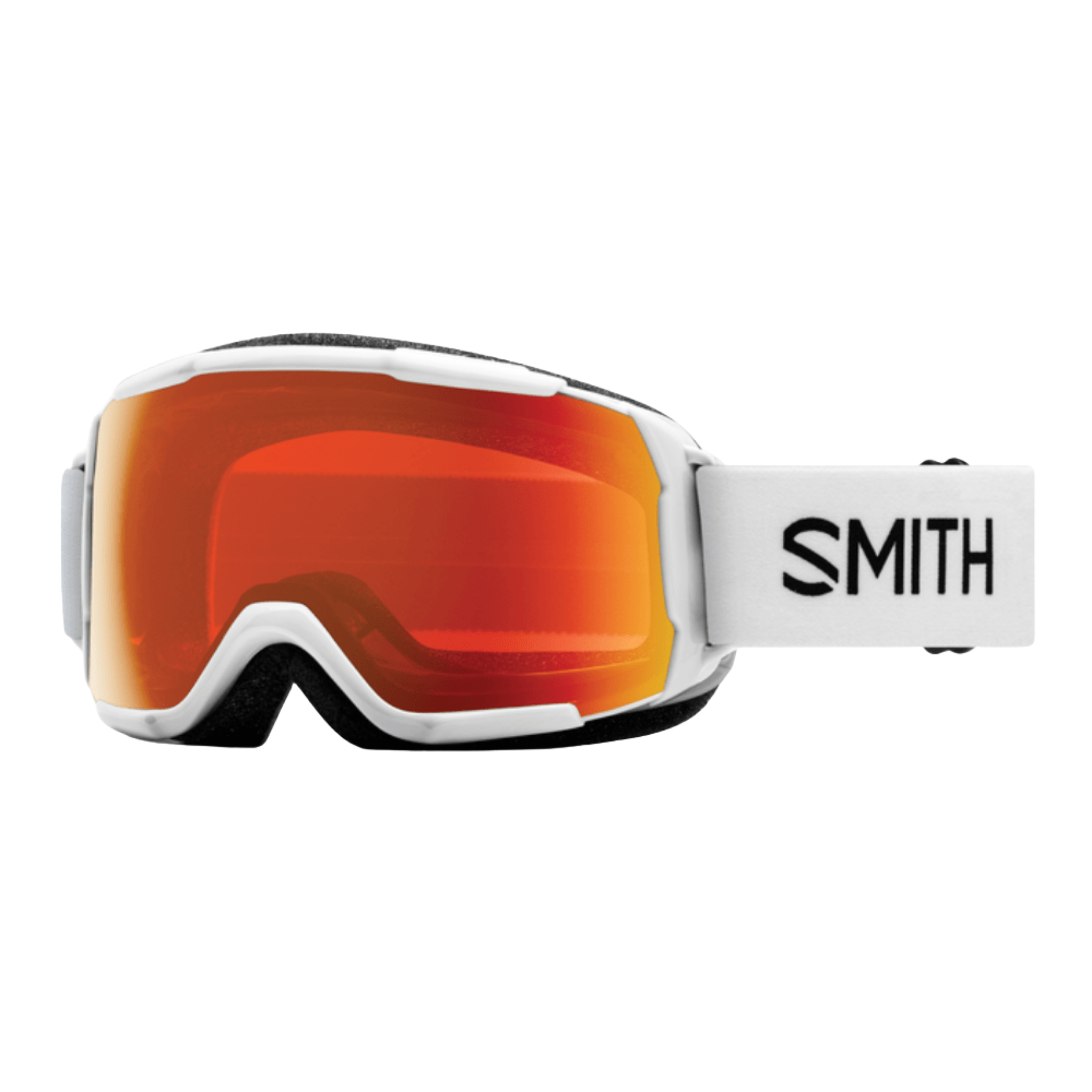 Close-up of the ChromaPop spherical lens on the Smith Grom Junior Snow Goggles in White/Red Mirror
