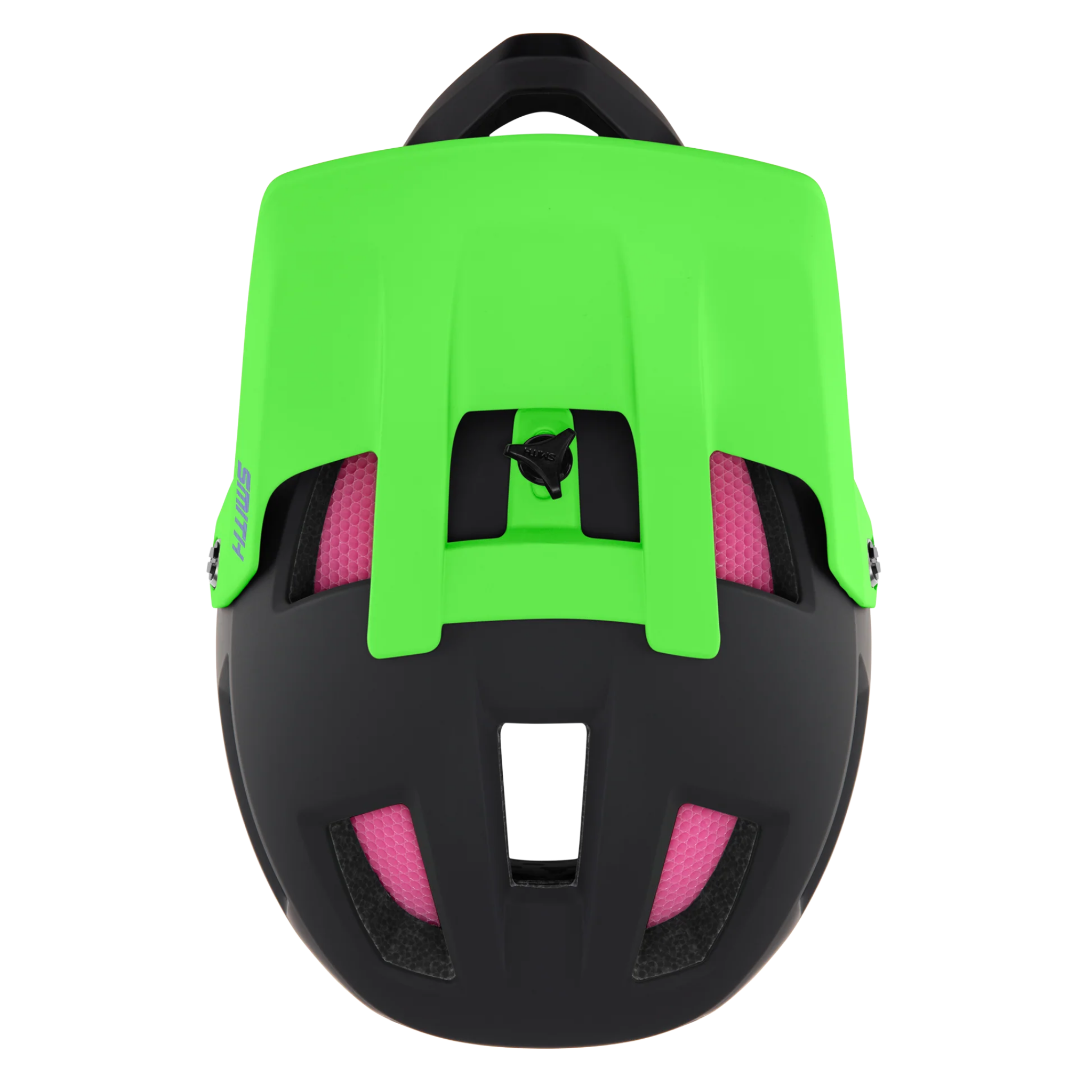 Top view of Smith Mainline MIPS full face mountain bike helmet in Matte Archive Flamingo showing ventilation ports
