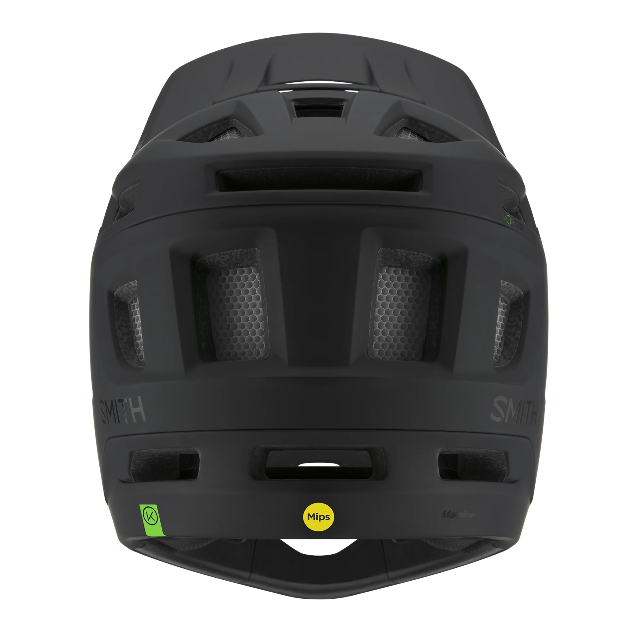 Rear view of Smith Mainline MIPS full face mountain bike helmet in Matte Black with AirEvac ventilation
