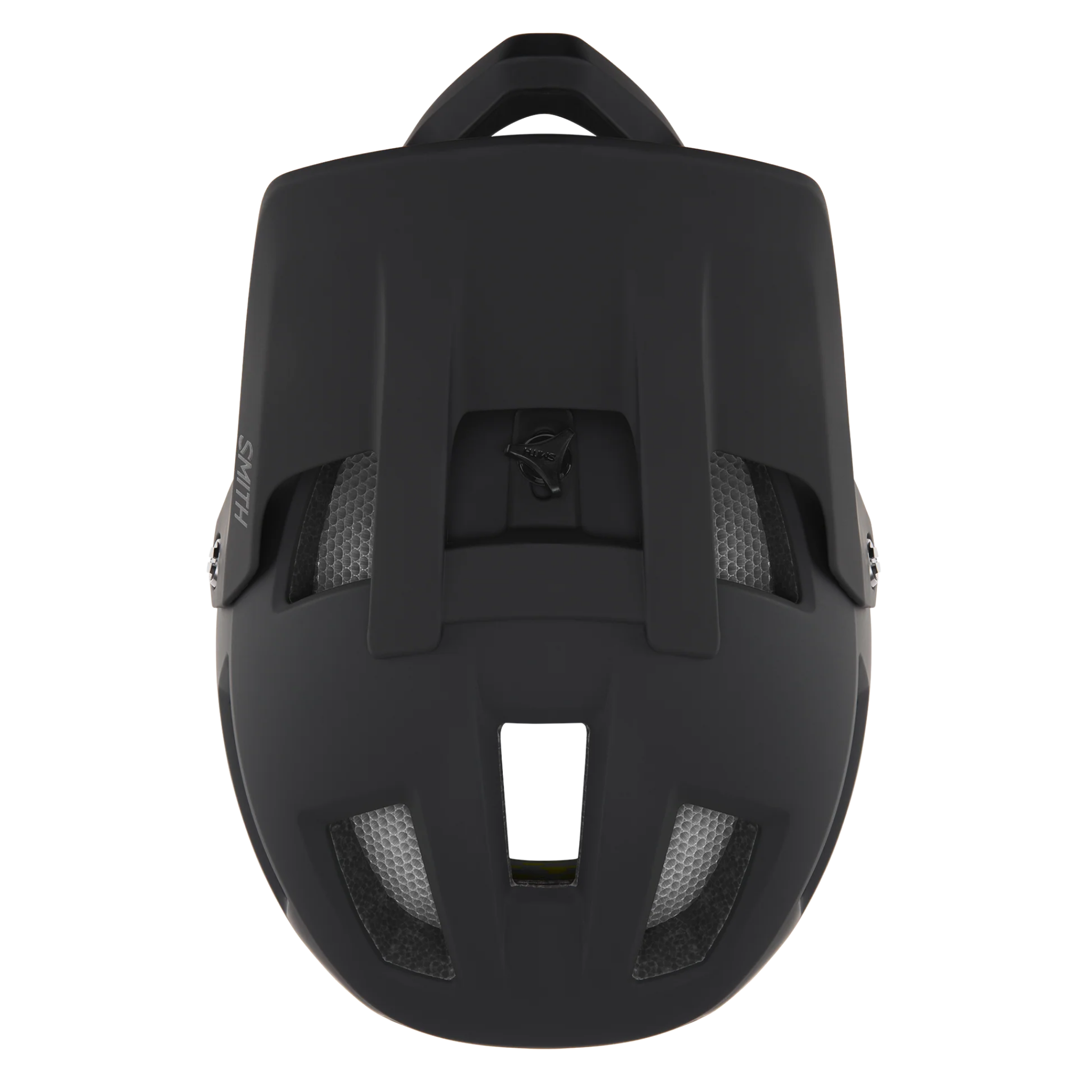 Top view of Smith Mainline MIPS full face mountain bike helmet in Matte Black, showing ventilation ports