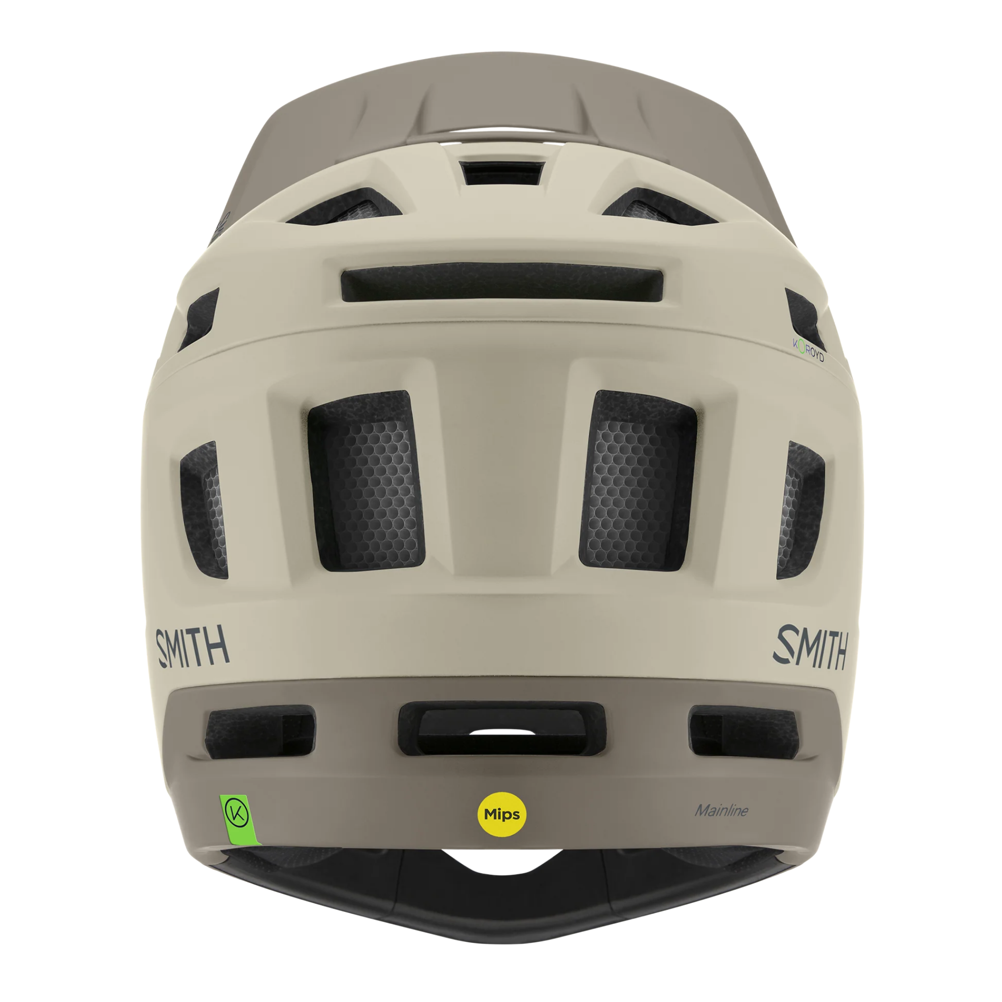 Rear view of Smith Mainline MIPS full face mountain bike helmet in Matte Chalk with AirEvac ventilation