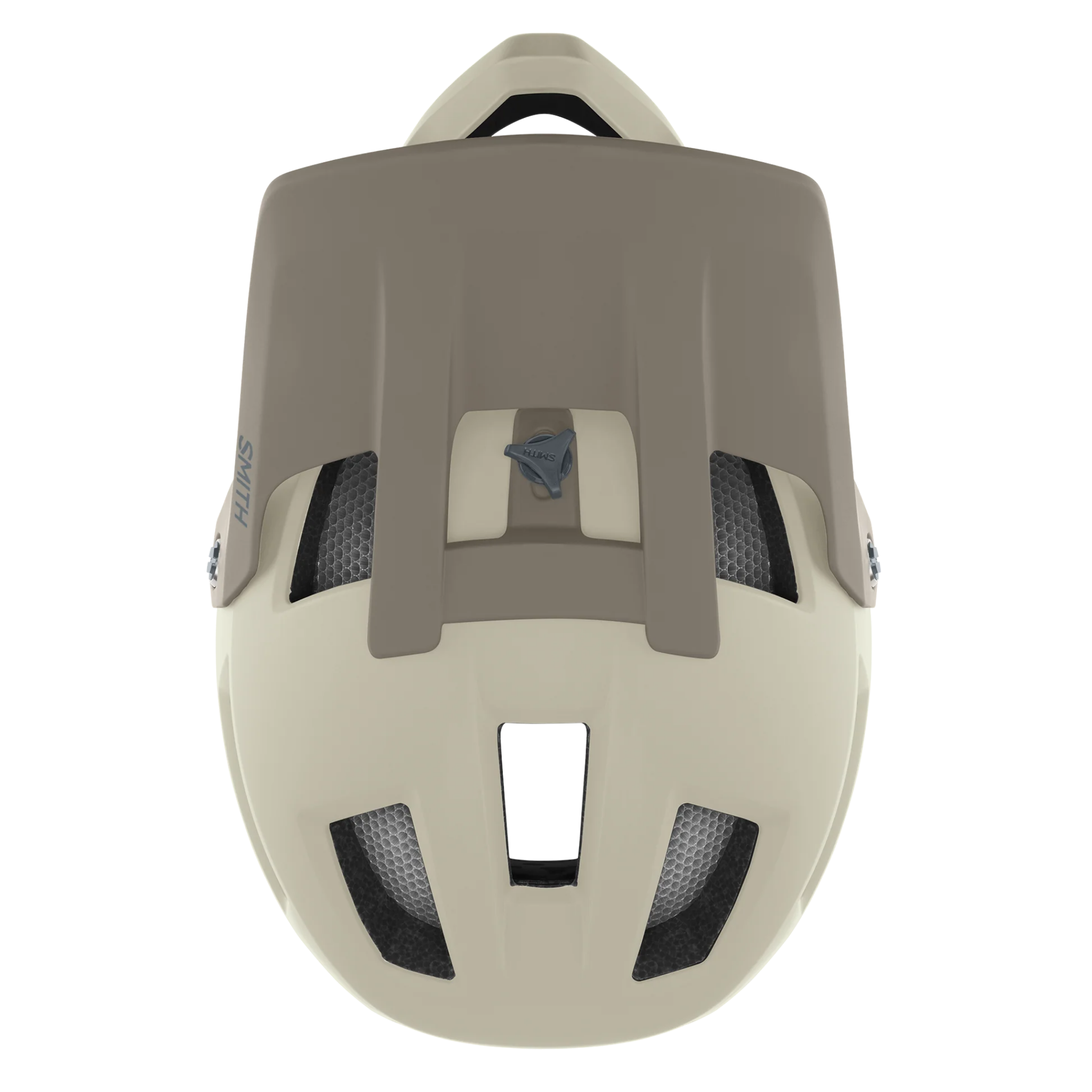 Top view of Smith Mainline MIPS full face mountain bike helmet in Matte Chalk showing ventilation ports