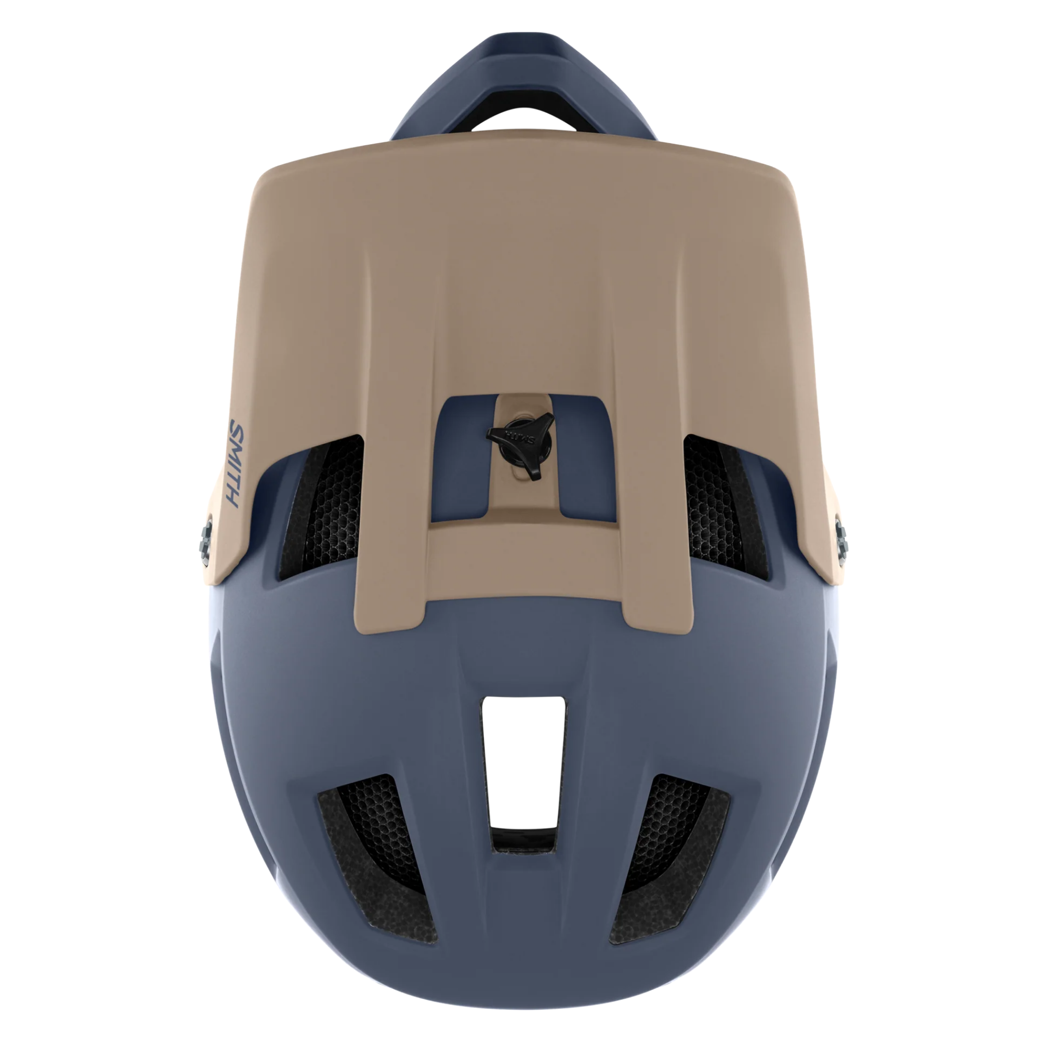 Top view of Smith Mainline MIPS full face mountain bike helmet in Matte Royal Navy/Summit showing ventilation ports