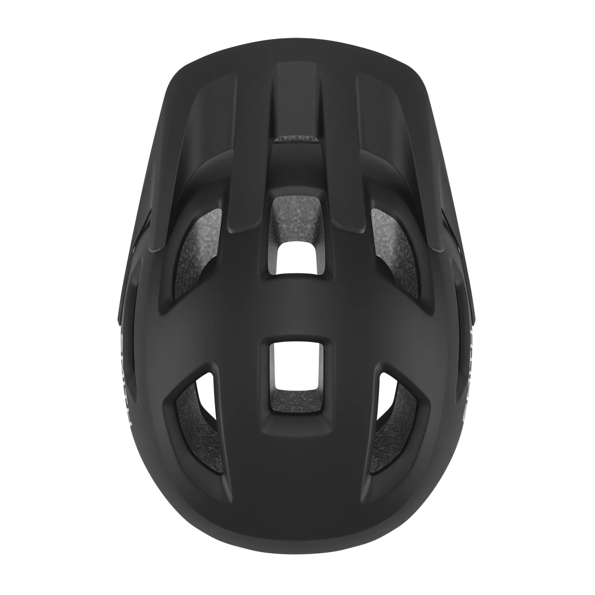 Top view of Smith Sidekick Jr MIPS mountain bike helmet in Matte Black, showing ventilation ports