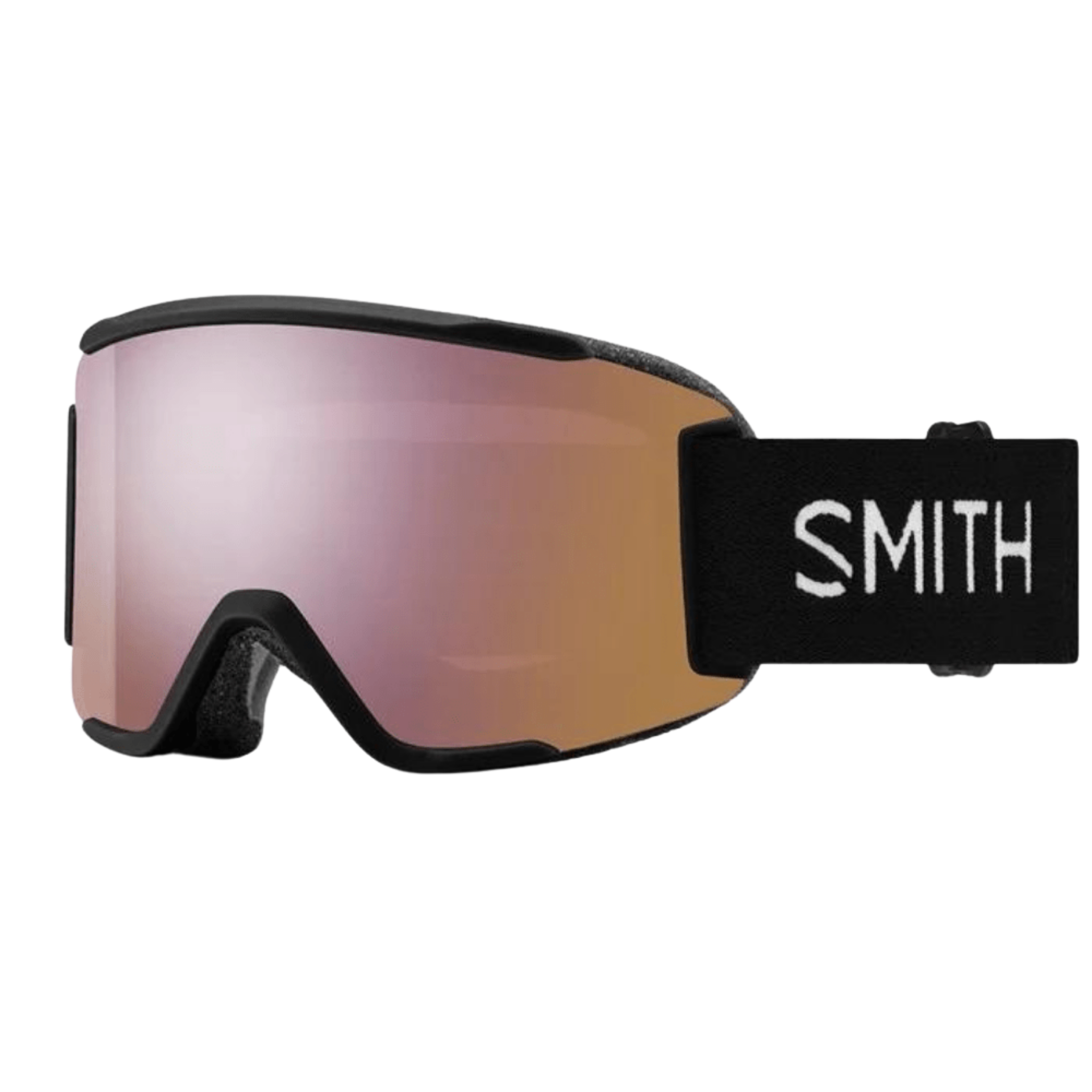 Smith Squad S Low Bridge Fit ChromaPop snow goggles in Black/Everyday Rose Gold Mirror, suited for skiing and snowboarding in Whistler