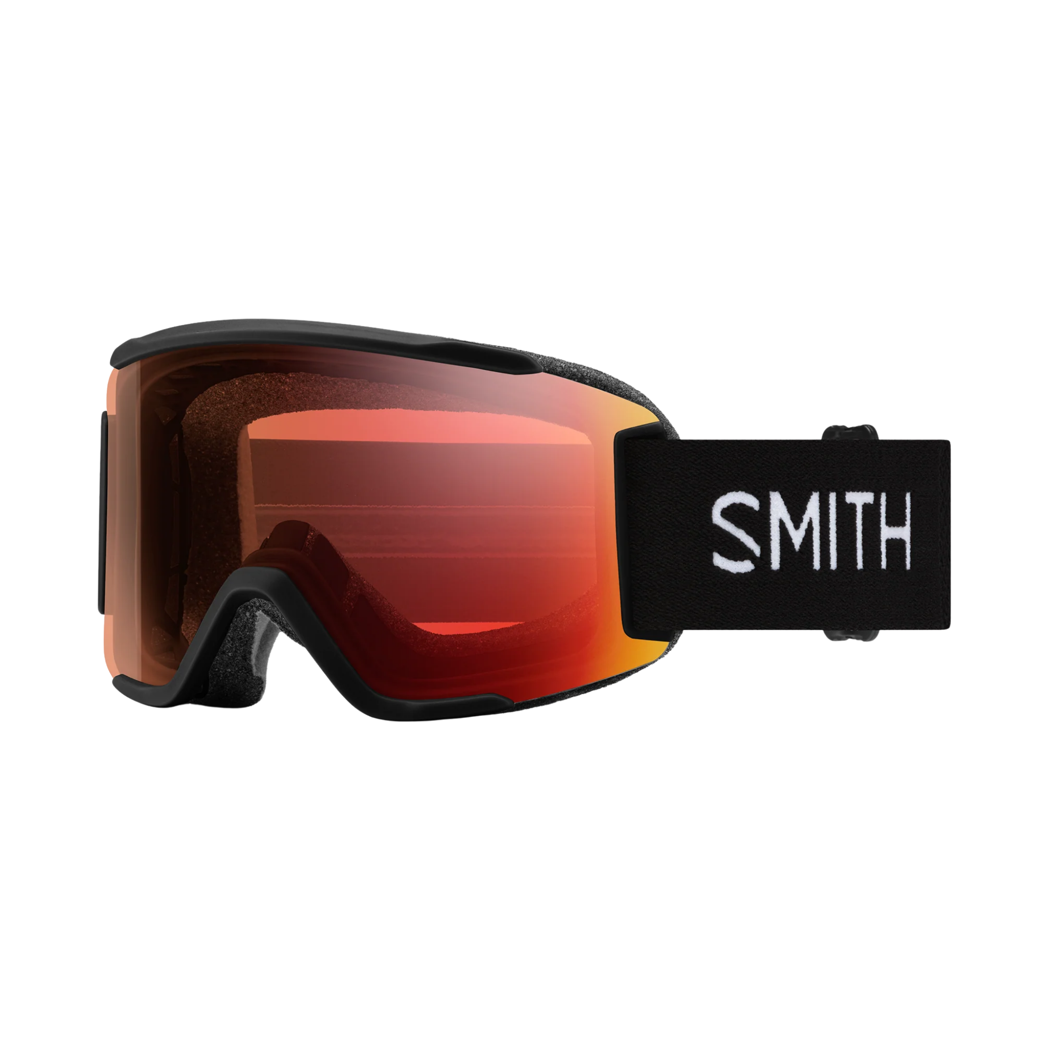 Smith Squad S Low Bridge Fit ChromaPop snow goggles in Black/Pro Photochromic Red Mirror, suited for skiing and snowboarding in Whistler